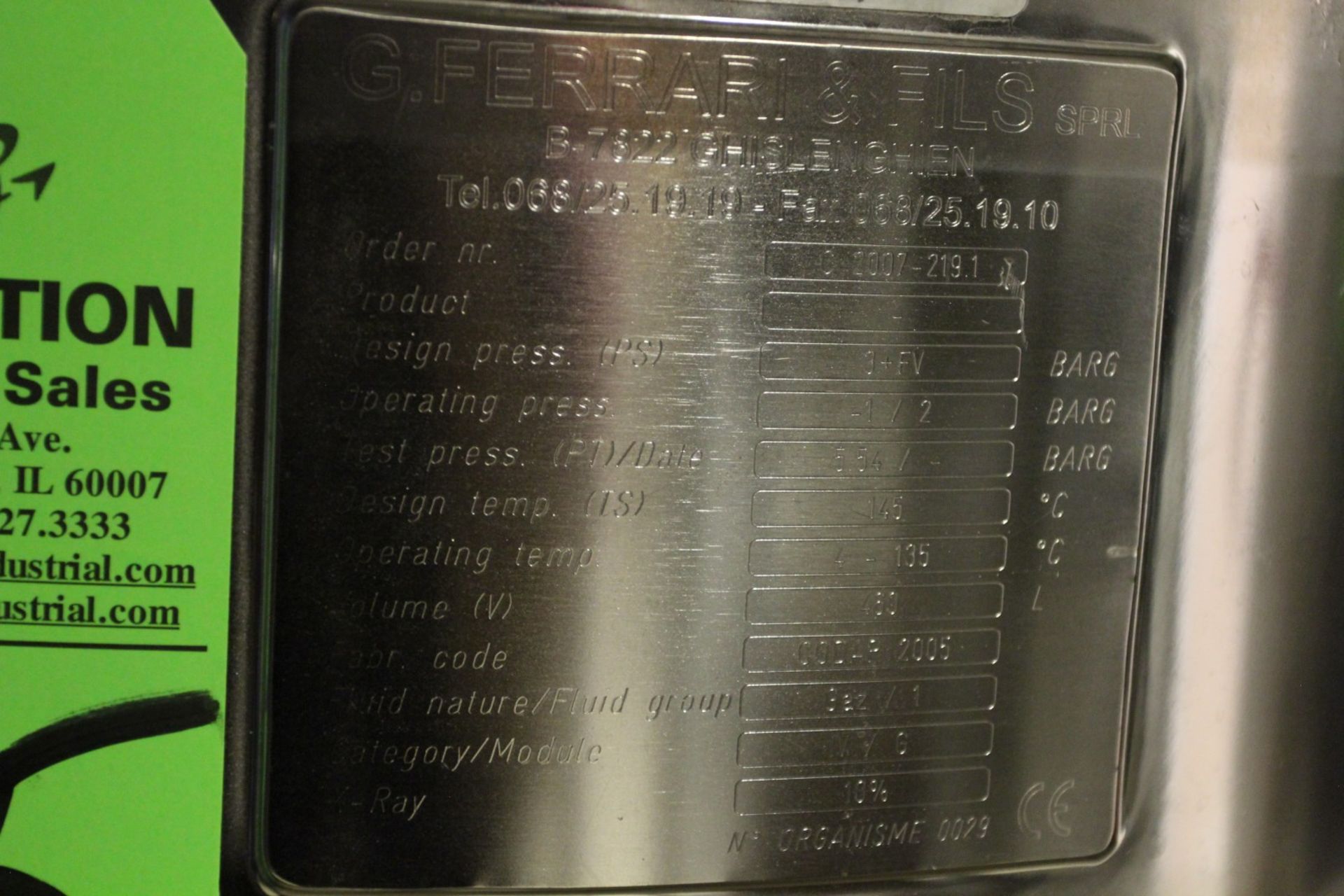 2005 G. Ferrari & Fils Mobile Vessel, Order No. C 2007-219.1, Stainless Steel Construction, 460 - Image 4 of 4