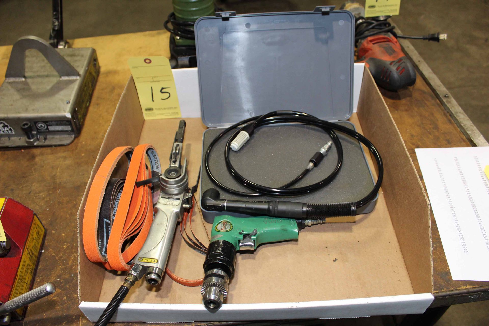 LOT CONSISTING OF: pneu. tools, drills, belt sander, deburrer