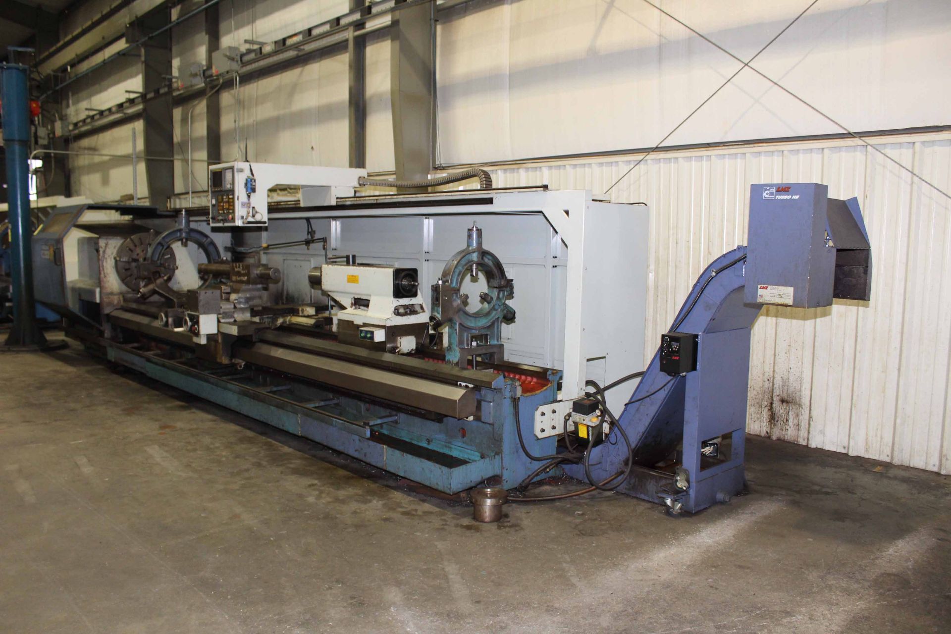 CNC HOLLOW SPINDLE FLATBED LATHE, HWACHEON MDL. MEGA 95, new 12/1999, Fanuc 21-T CNC control, 38. - Image 2 of 2