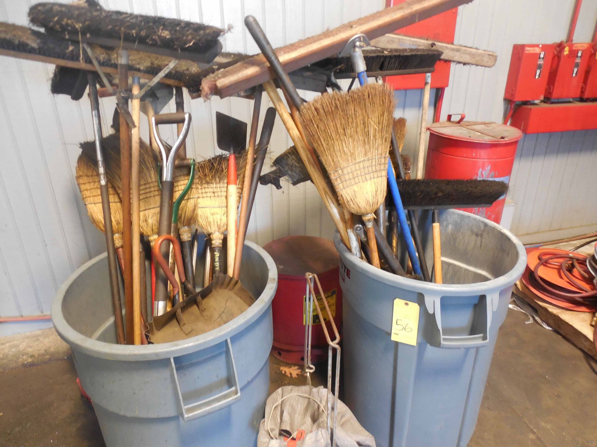 LOT CONSISTING OF: shovels, brooms, trash bins