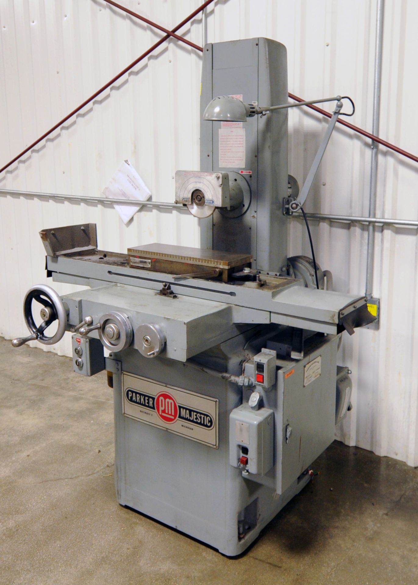 HAND FEED SURFACE GRINDER, PARKER MAJESTIC 6” X 18”, Walker 6” x 18” perm. magnetic chuck, 1 HP