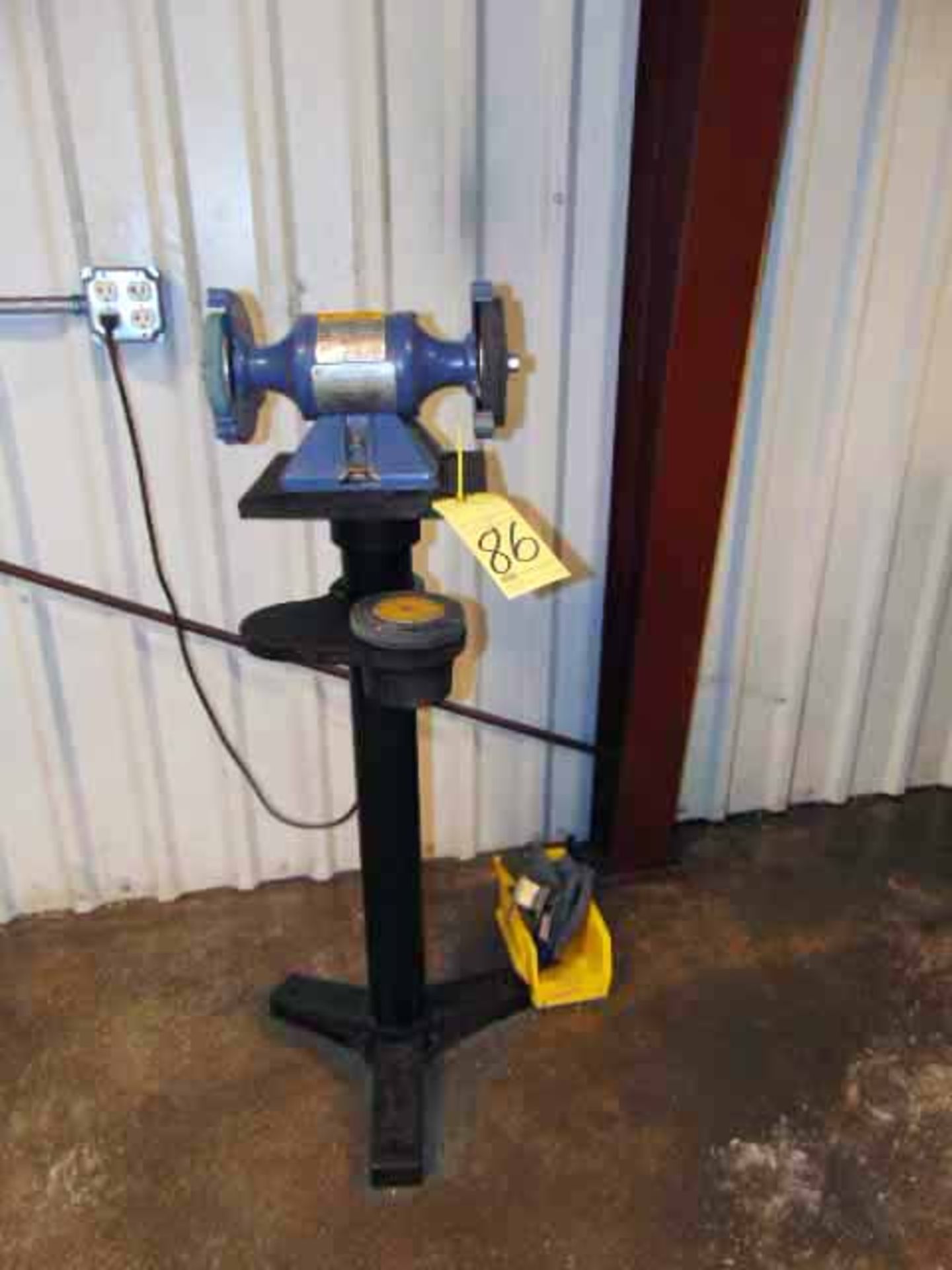 BENCH GRINDER, BALDOR, on fabricated steel stand