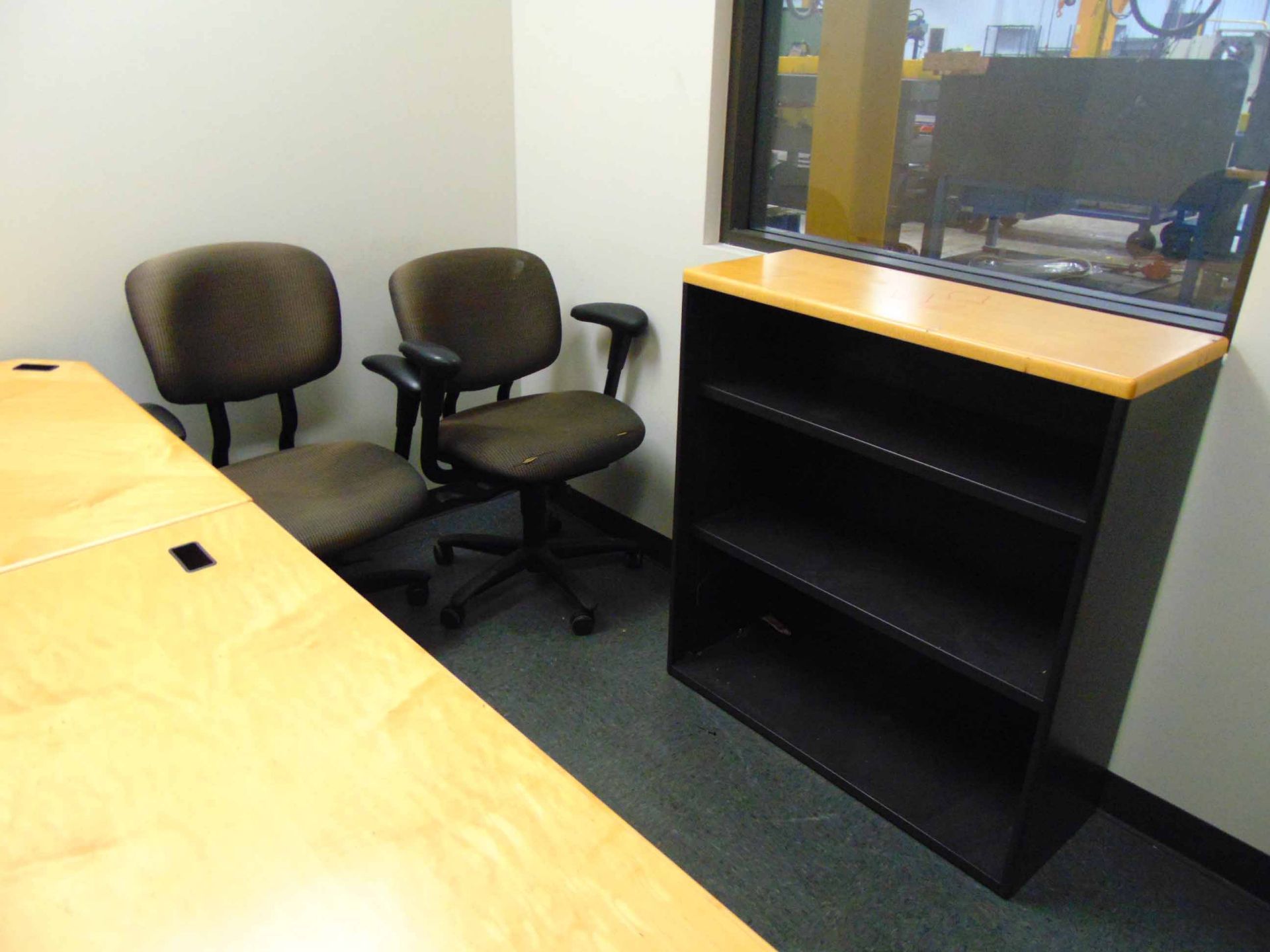 LOT OF OFFICE FURNITURE: L-shaped desk, (3) assorted file cabinets, bookcase & (3) chairs - Image 2 of 3