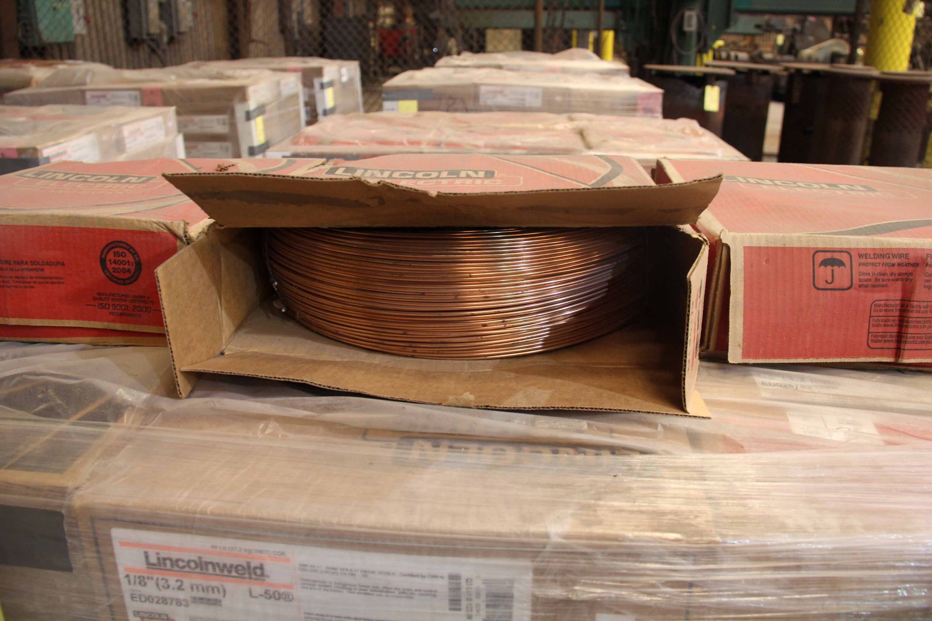 LOT OF WELDING WIRE, LINCOLN MDL. L-50, 1/8" (3.2mm) (57 boxes - 60 lbs. ea.) (on one pallet) - Image 2 of 2