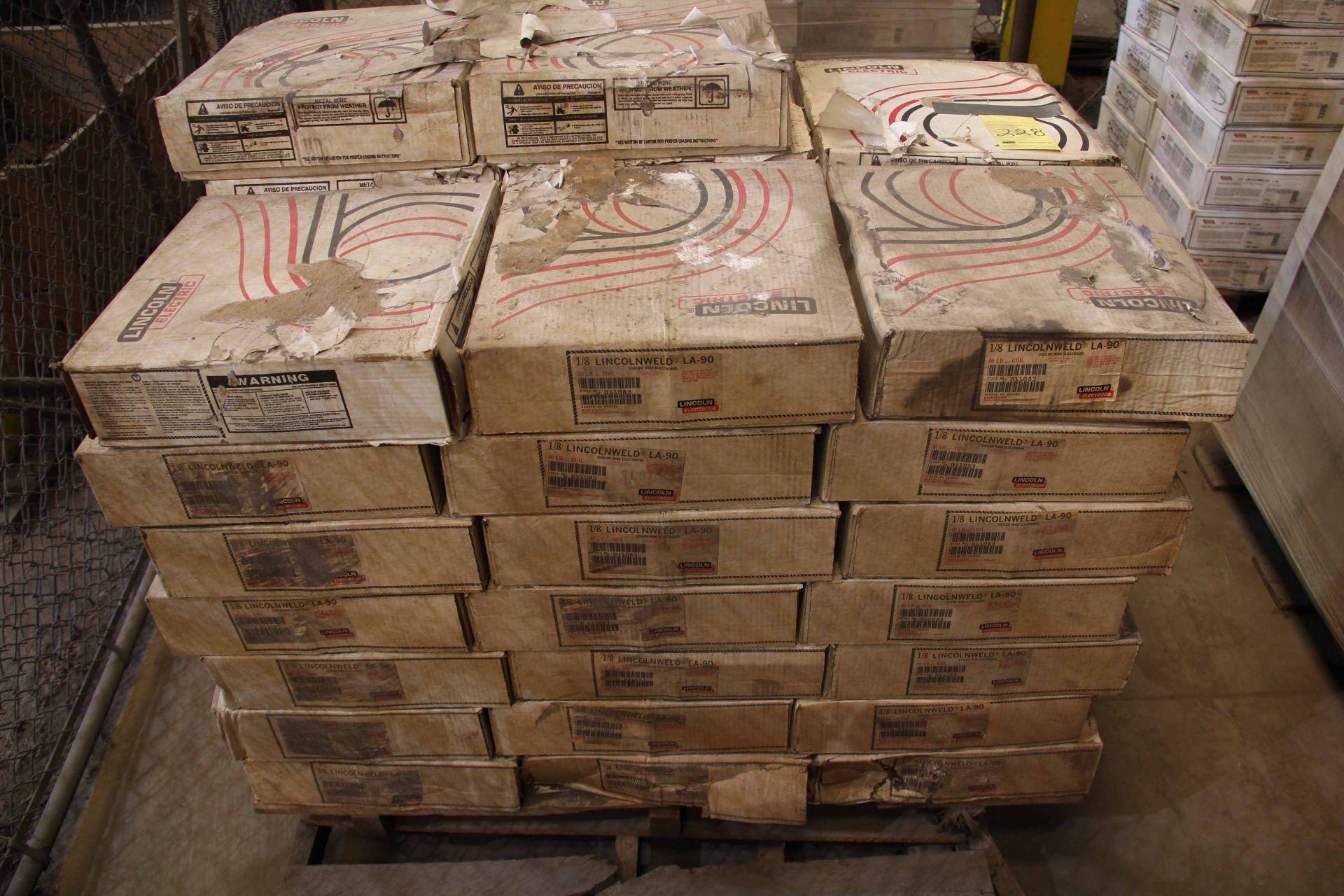 LOT OF WELDING WIRE, LINCOLN MDL. LA-90, 1/8" (3.2mm) (44 boxes - 60 lbs. ea.) (on one pallet)