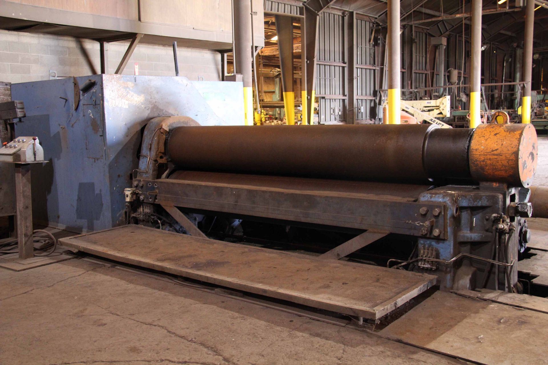 INITIAL PINCH PLATE BENDING ROLL, WEBB 10' X 1-3/16" MDL. 18L2, 19" top roll, air drop end, pwr. - Image 4 of 6