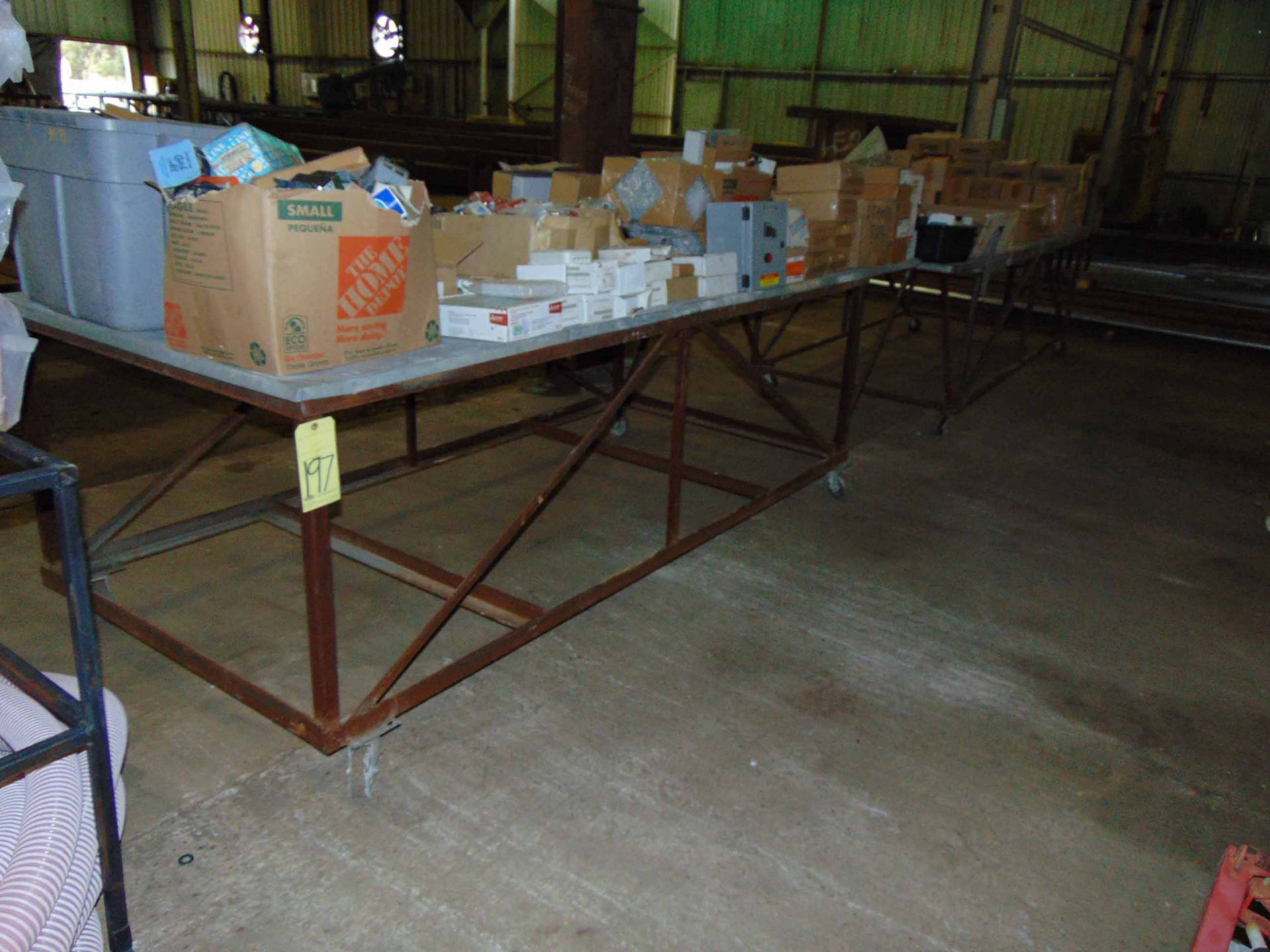 LOT OF PORTABLE STEEL TABLES (2), 116" x 44" (cannot be removed until contents have been taken)