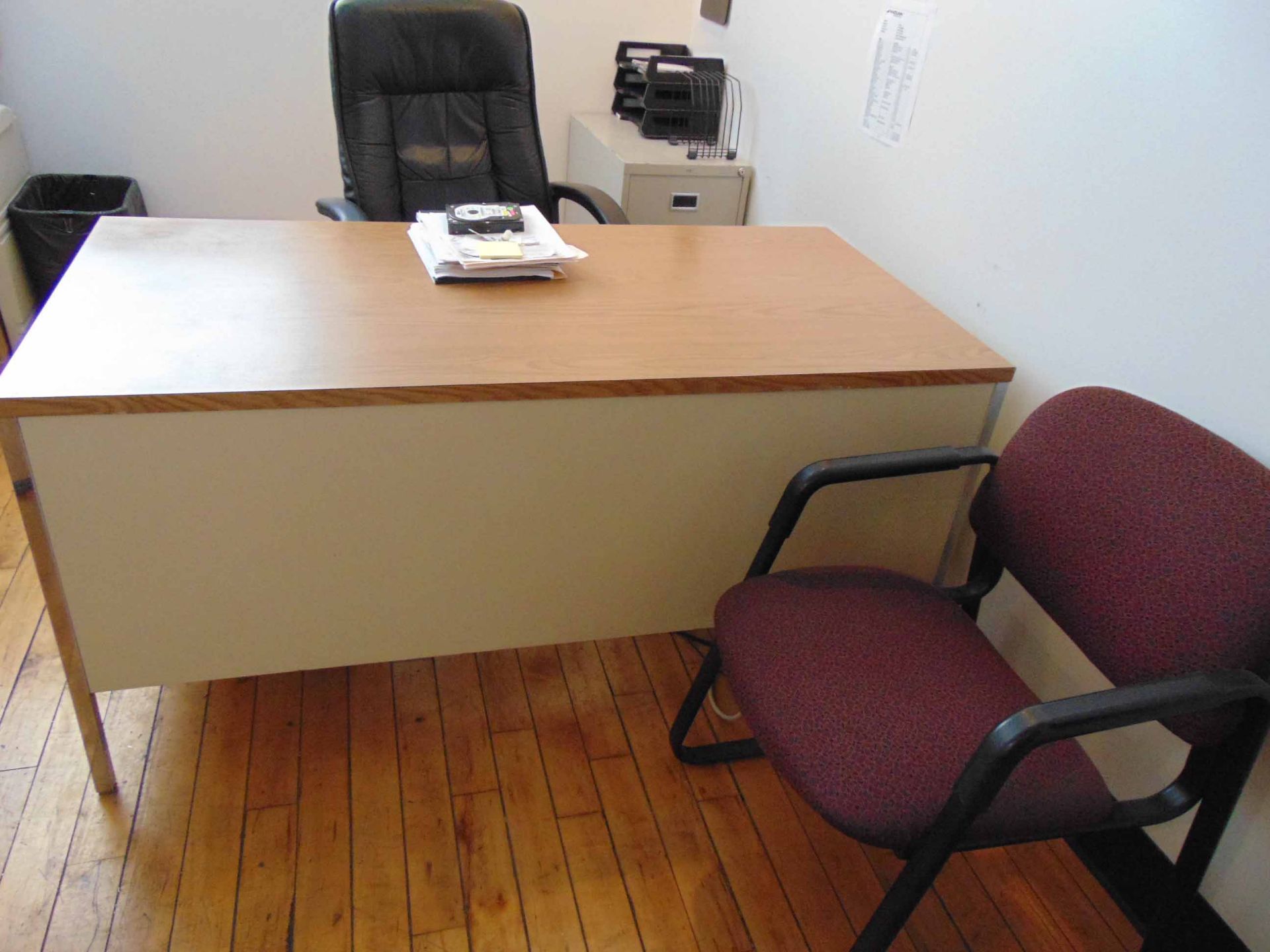 LOT CONSISTING OF: (2) desks, credenza, (4) chairs & (2) file cabinets (located upstairs)