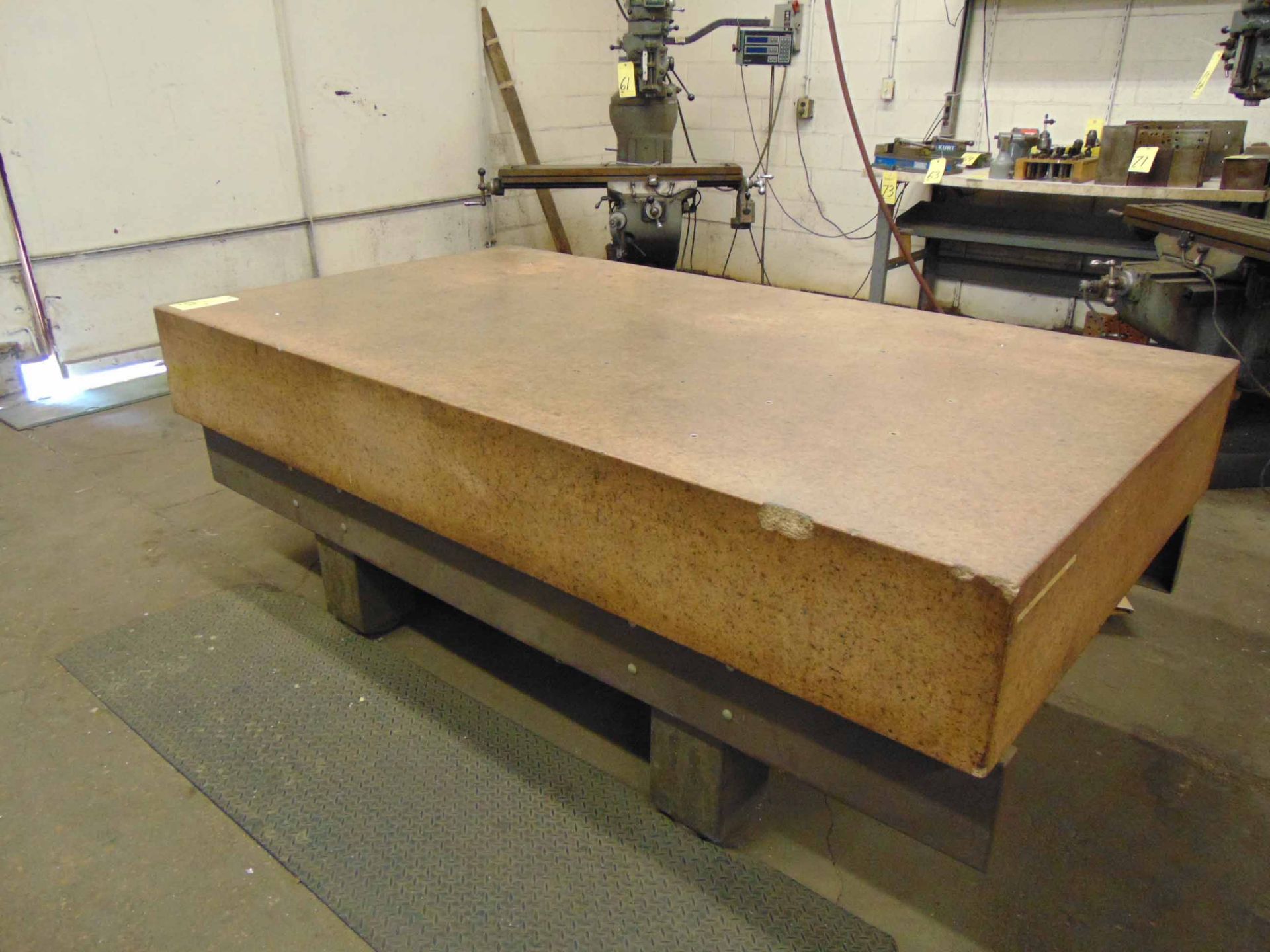 SURFACE PLATE, STARRETT, 49" x 90" x 12" thk., Grade AA laboratory, pink granite, on fabricated