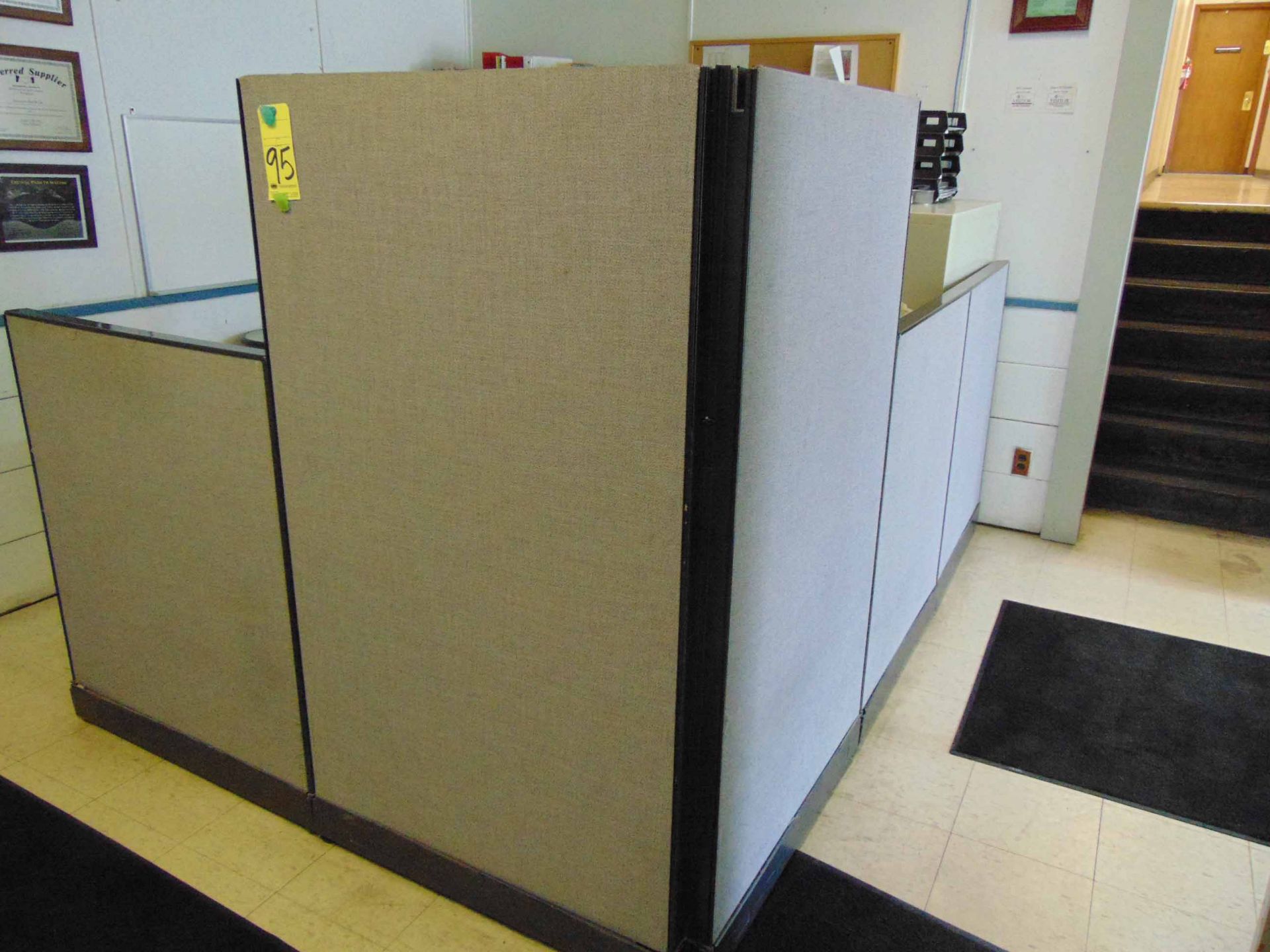 LOT CONTENTS OF OFFICE CUBICLE: (3) assorted lateral file cabinets, 2-door supply cabinet, glass