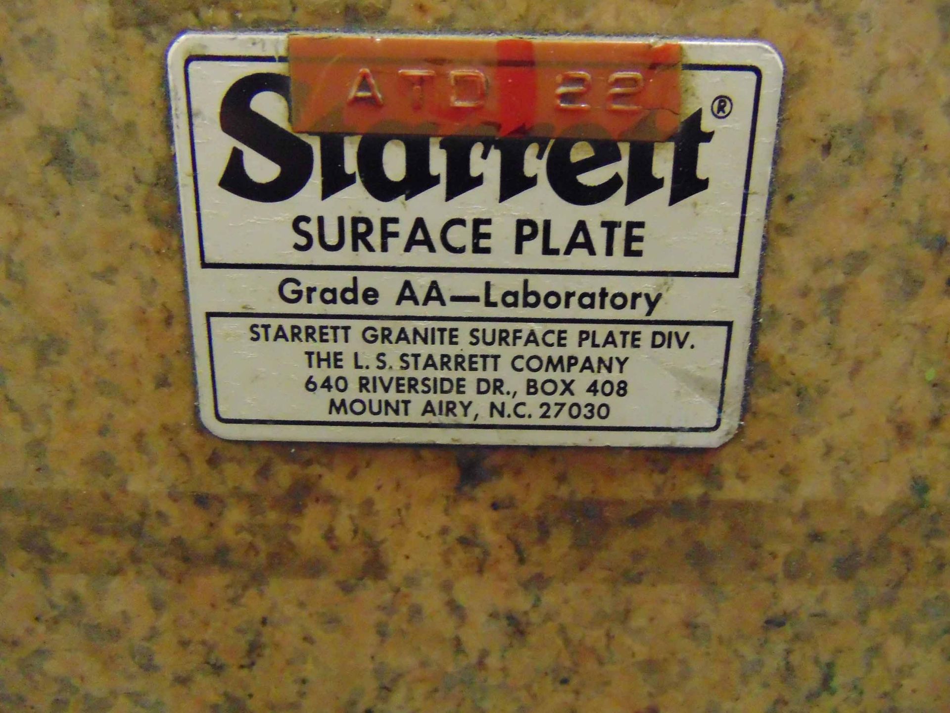 SURFACE PLATE, STARRETT, 49" x 90" x 12" thk., Grade AA laboratory, pink granite, on fabricated - Image 2 of 2