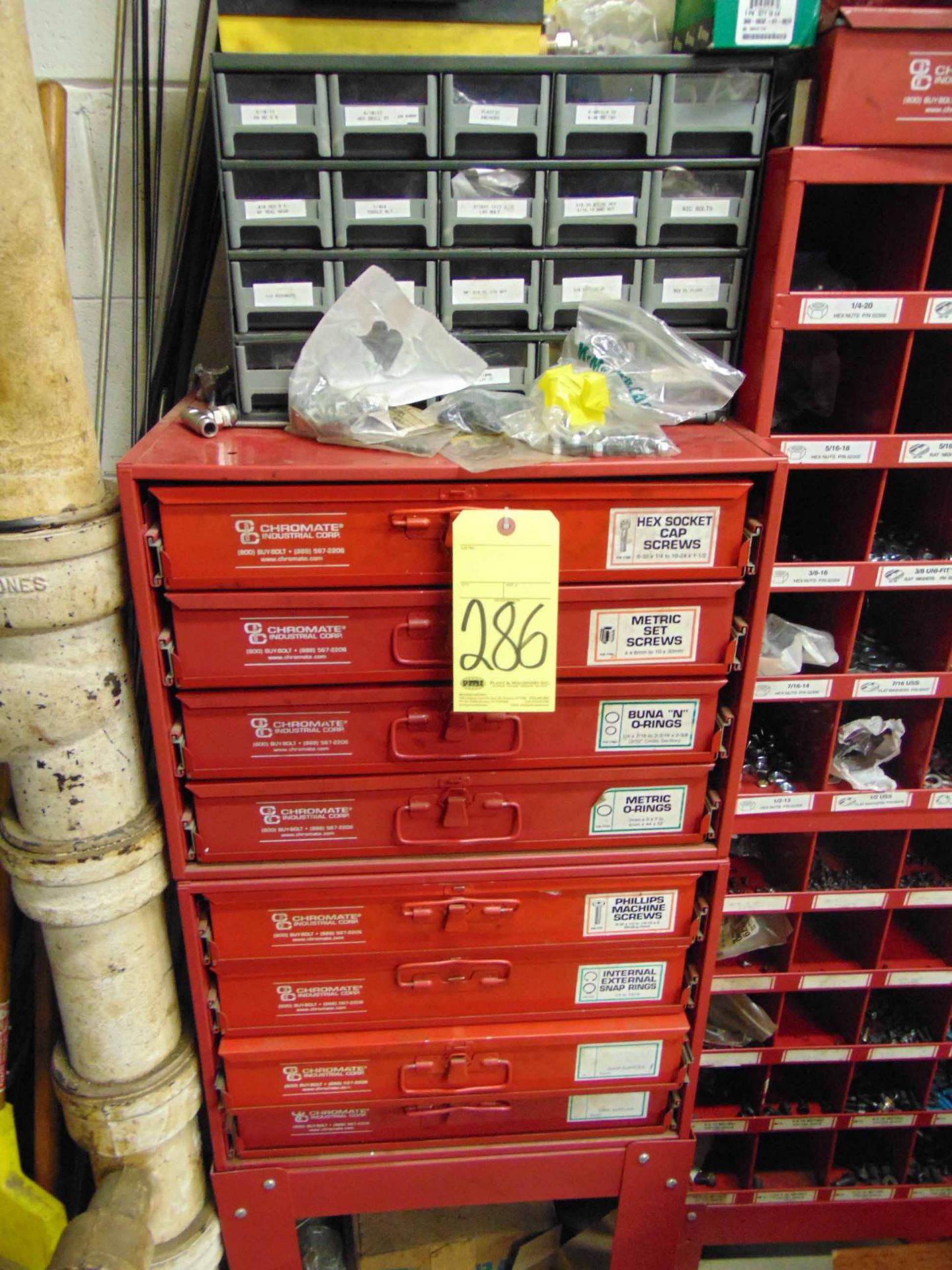 LOT OF PARTS BINS, w/assorted fasteners