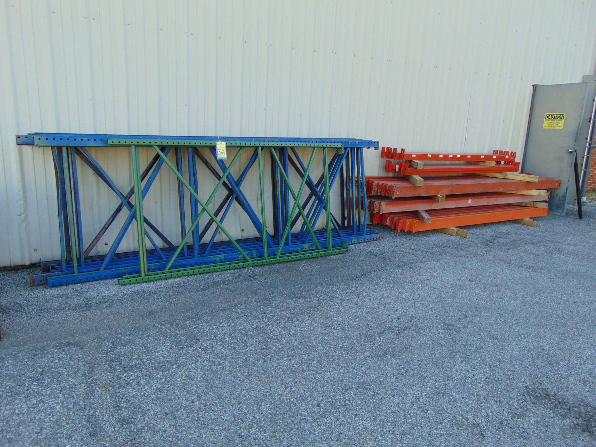 LOT OF PALLET RACKING: (8) uprights, (38) cross beams & assorted deck (located outside)