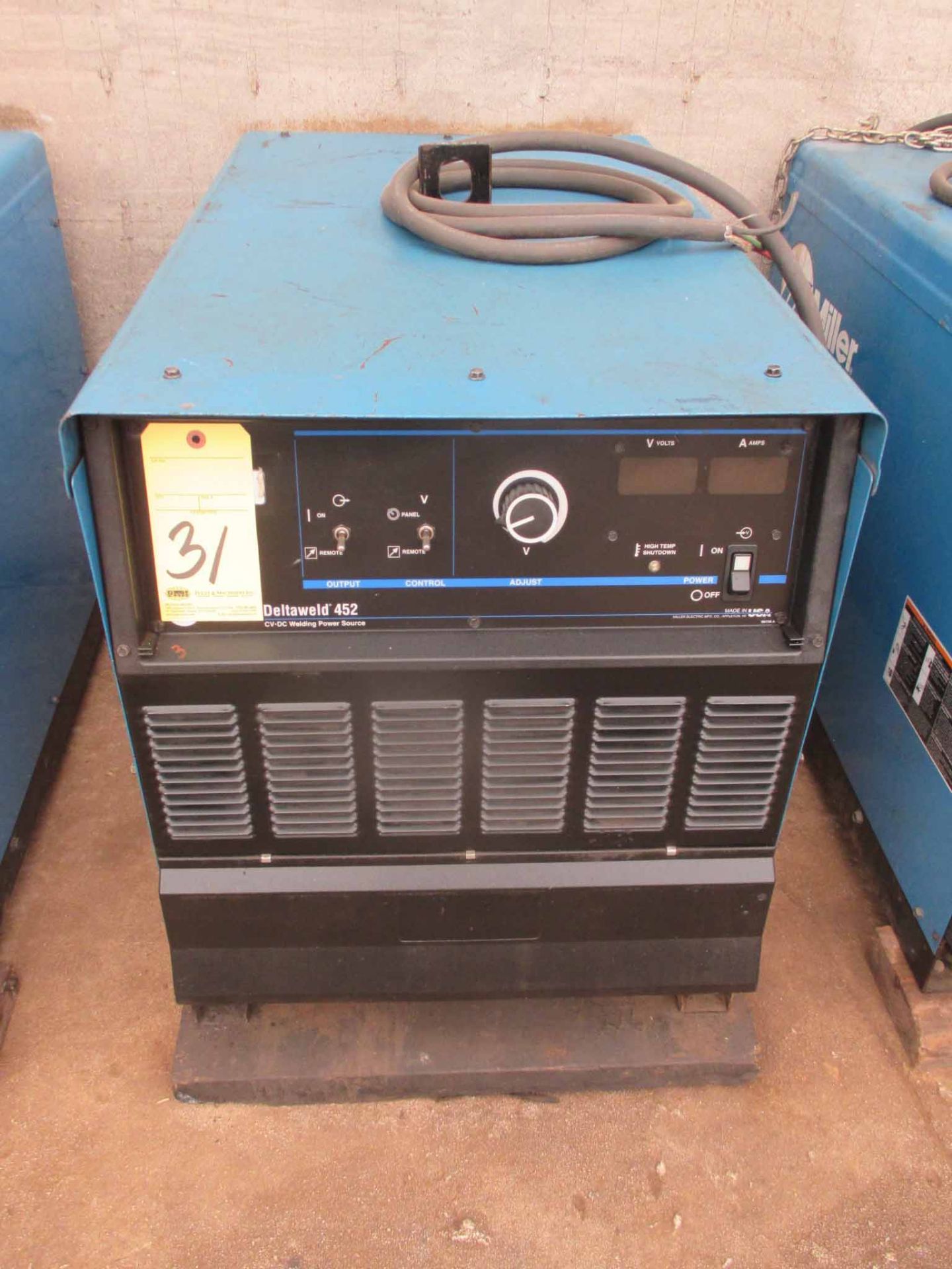 WELDING POWER SUPPLY, MILLER MDL. DELTAWELD 452, 450 amps @ 38 v., 100% duty cycle, S/N LJ101554C