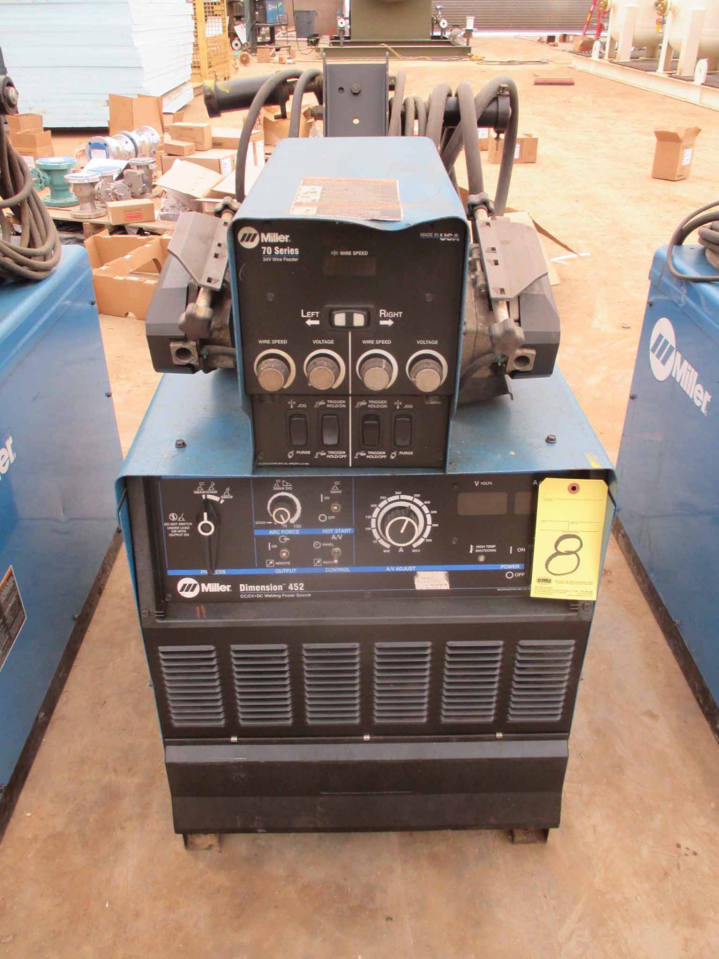 MIG WELDER, MILLER MDL. DIMENSION 452, 450 amps @ 38 v., 100% duty cycle, Miller 70 Series dual