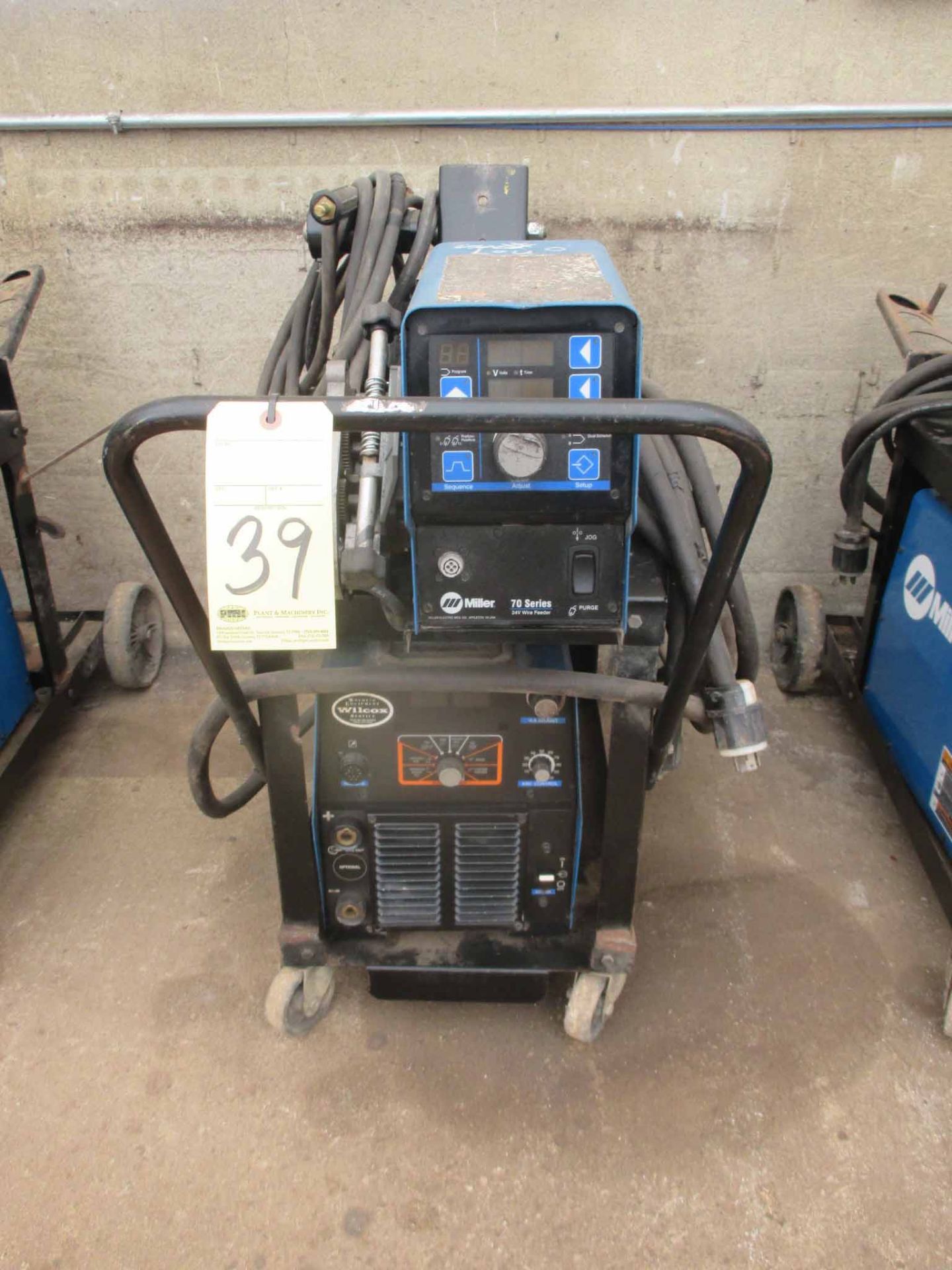 MIG WELDER, MILLER MDL. XMT350, 350 amps @ 34 v., 60% duty cycle, running gear, Miller 70 Series