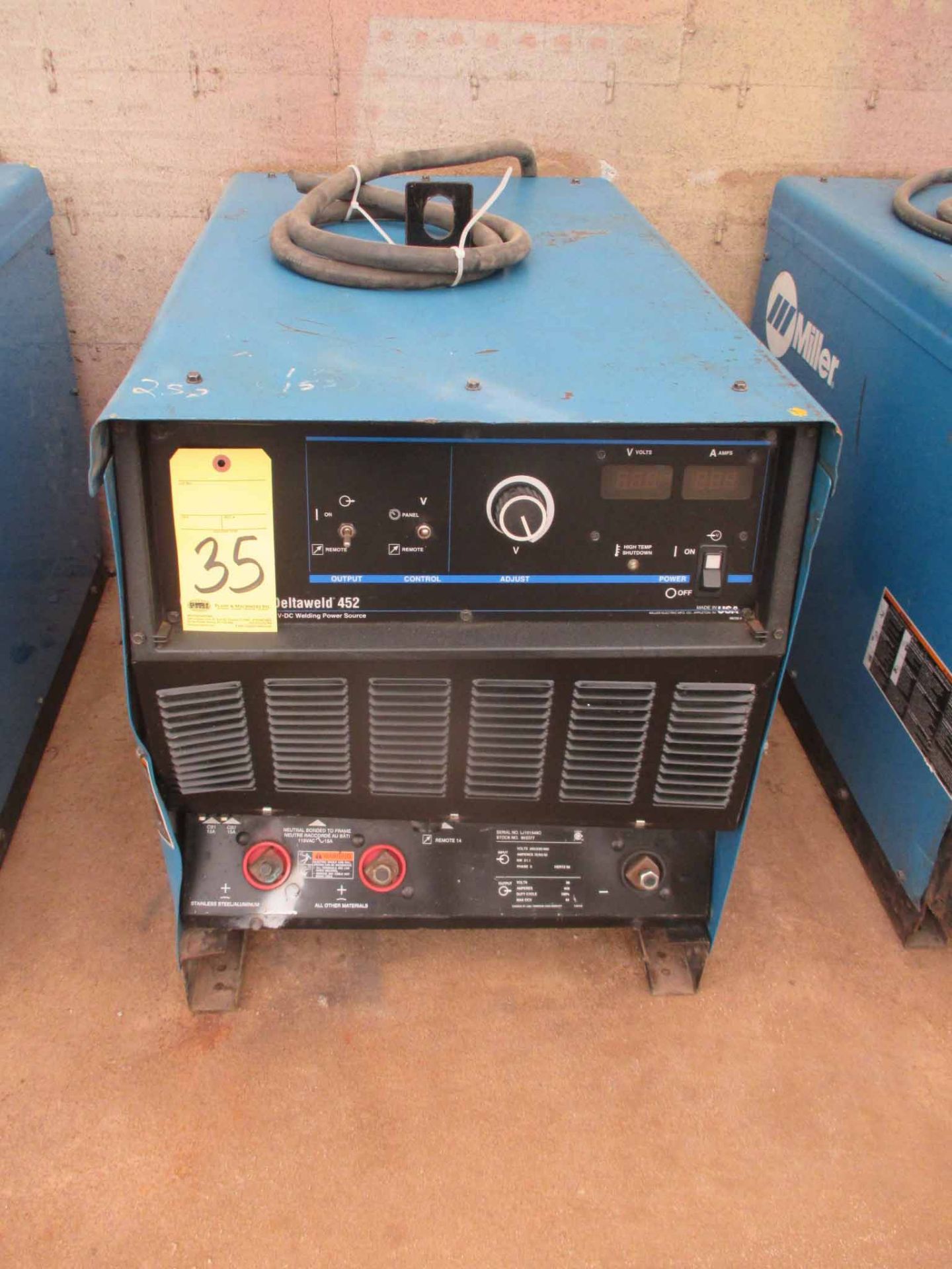 WELDING POWER SUPPLY, MILLER MDL. DELTAWELD 452, 450 amps @ 38 v., 100% duty cycle, S/N LJ101548C