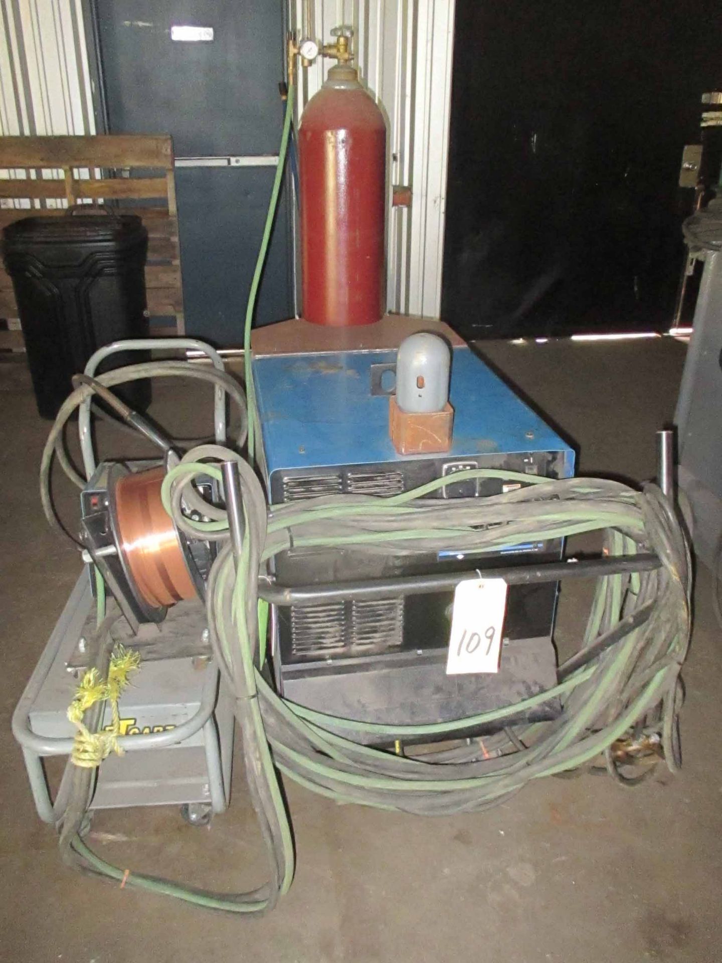 MIG WELDER, MILLER MDL. CP-302, 300 amps. @ 32 V.,100% duty cycle, w/Miller 24A wire feeder (tanks