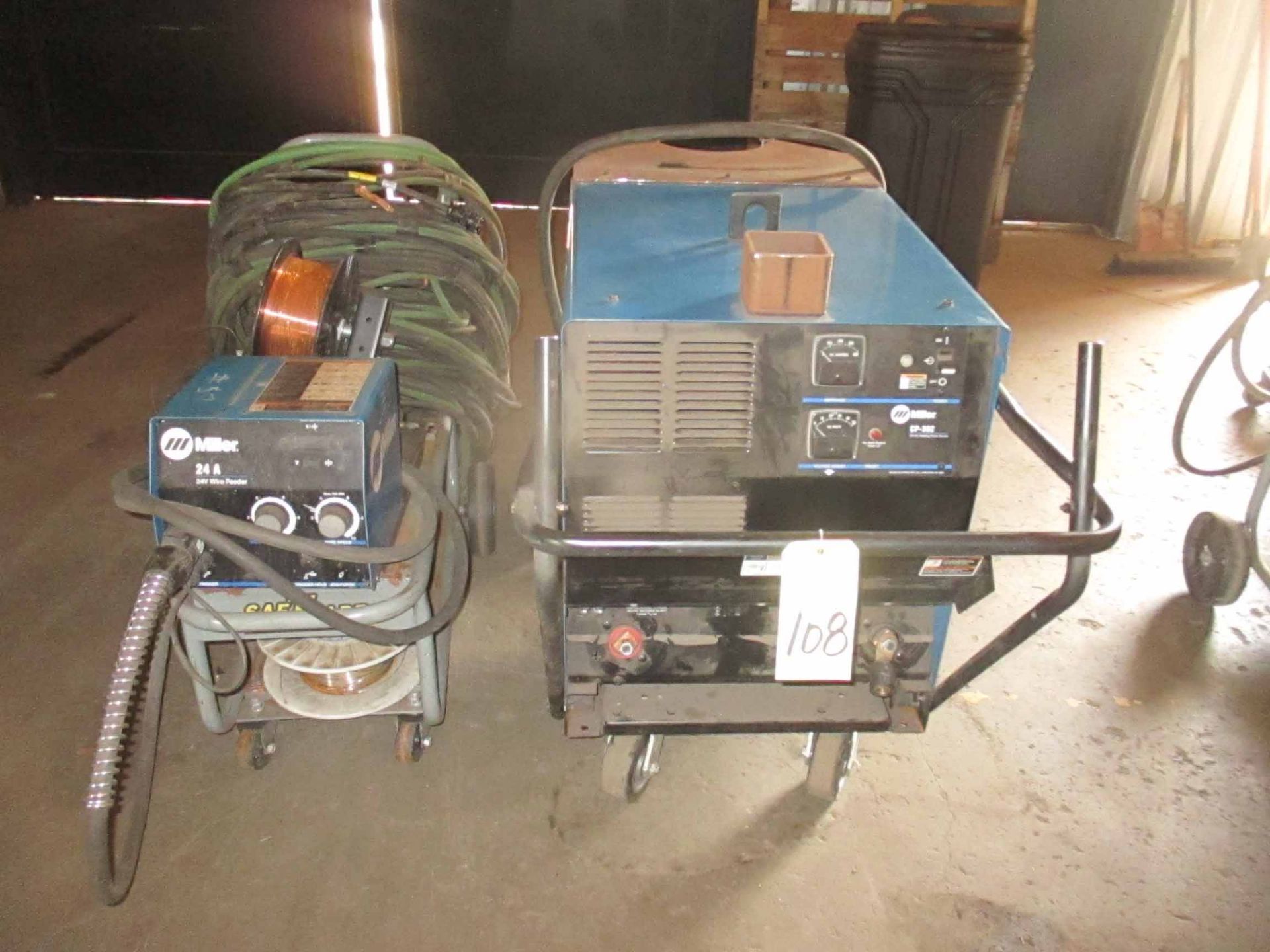 MIG WELDER, MILLER MDL. CP-302, 300 amps. @ 32 V.,100% duty cycle, w/Miller 24A wire feeder