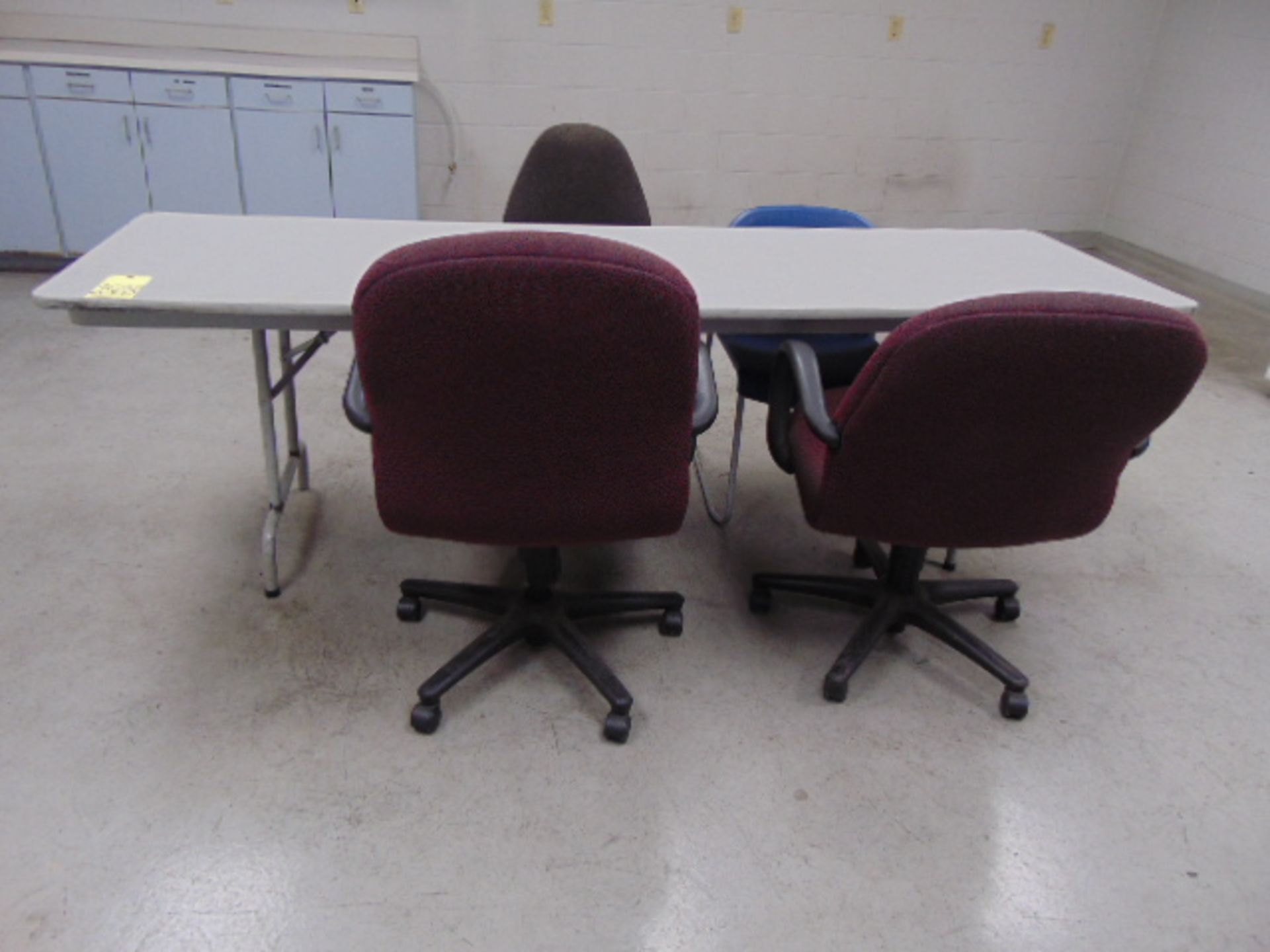 LOT CONSISTING OF: (2) folding leg tables & (7) chairs