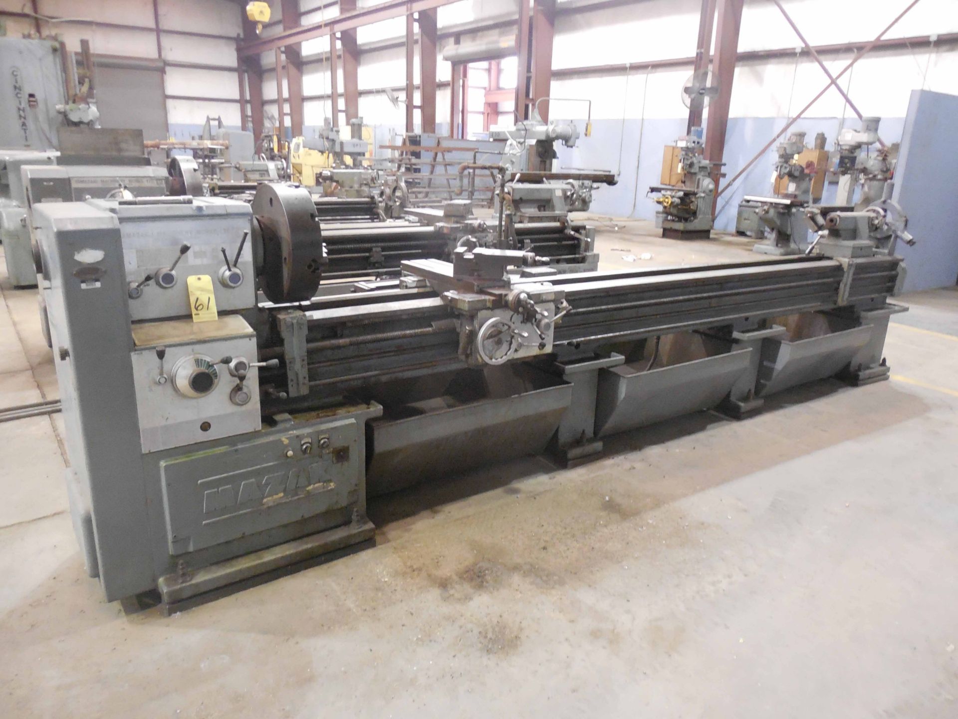 GAP BED ENGINE LATHE, MAZAK 20" X 120" H.D., 27" sw. in gap, 11" sw. over crosslide, 3.15" spdl.