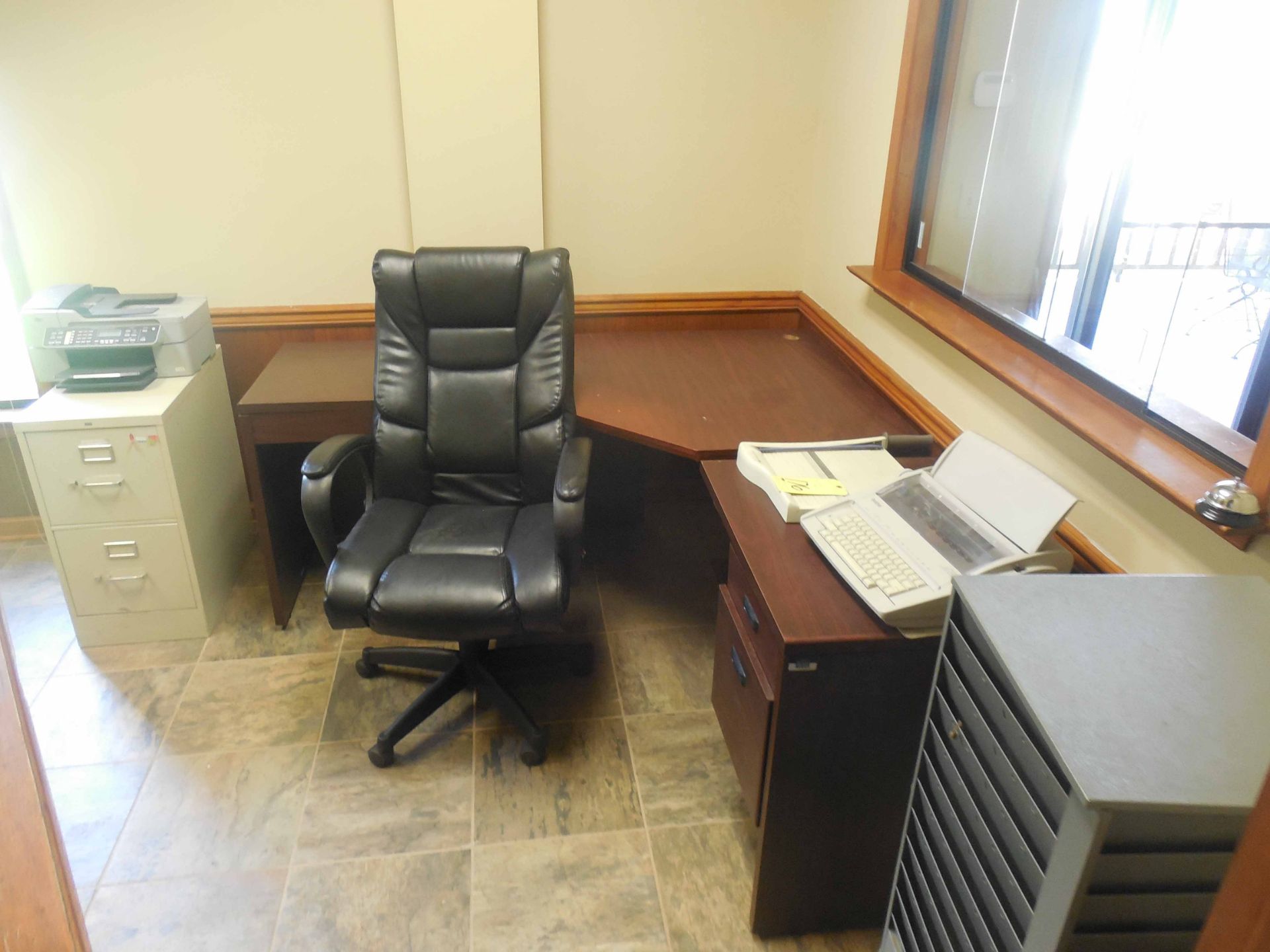 LOT CONTENTS OF OFFICE: desk, typewriter, printer