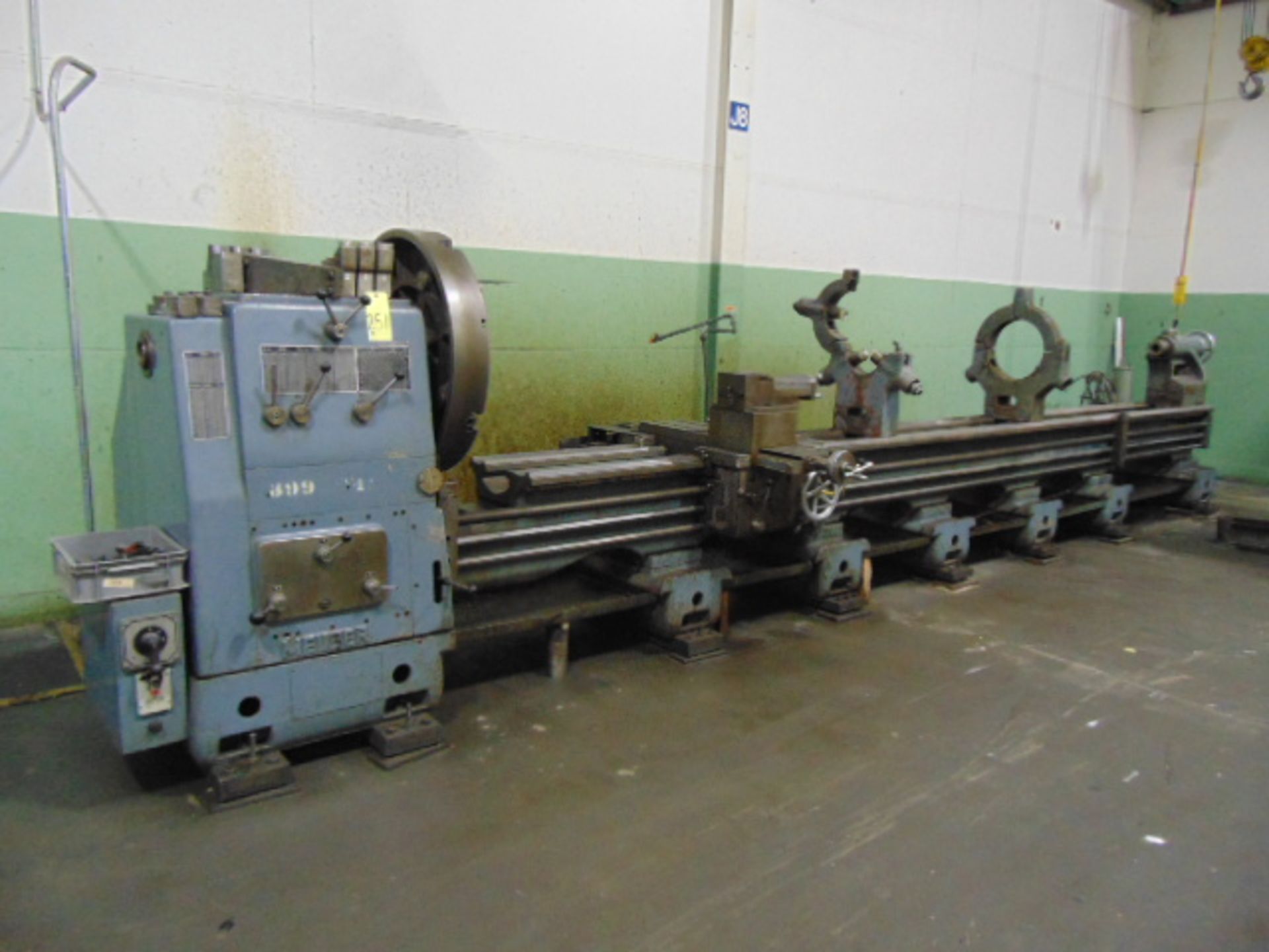 MEUSER ENGINE LATHE, 36" x 20' GAP BED, 3.15" spdl. hole, spds.: 20-900 RPM, inch/metric thdng.,