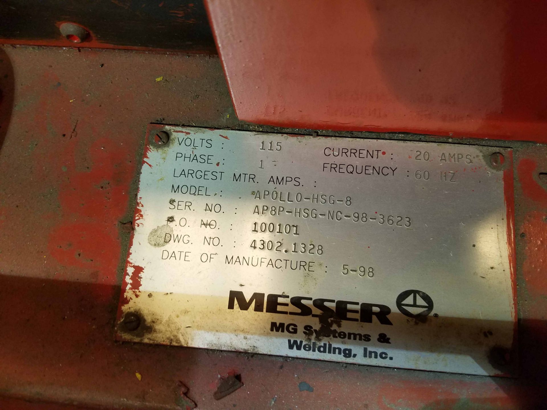 MESSER CNC PLASMA/OXY CUTTING SYSTEM, MDL. APOLLO-HSG-8, new 1998, Pilot CNC control Mdl. M282-0010, - Image 5 of 26