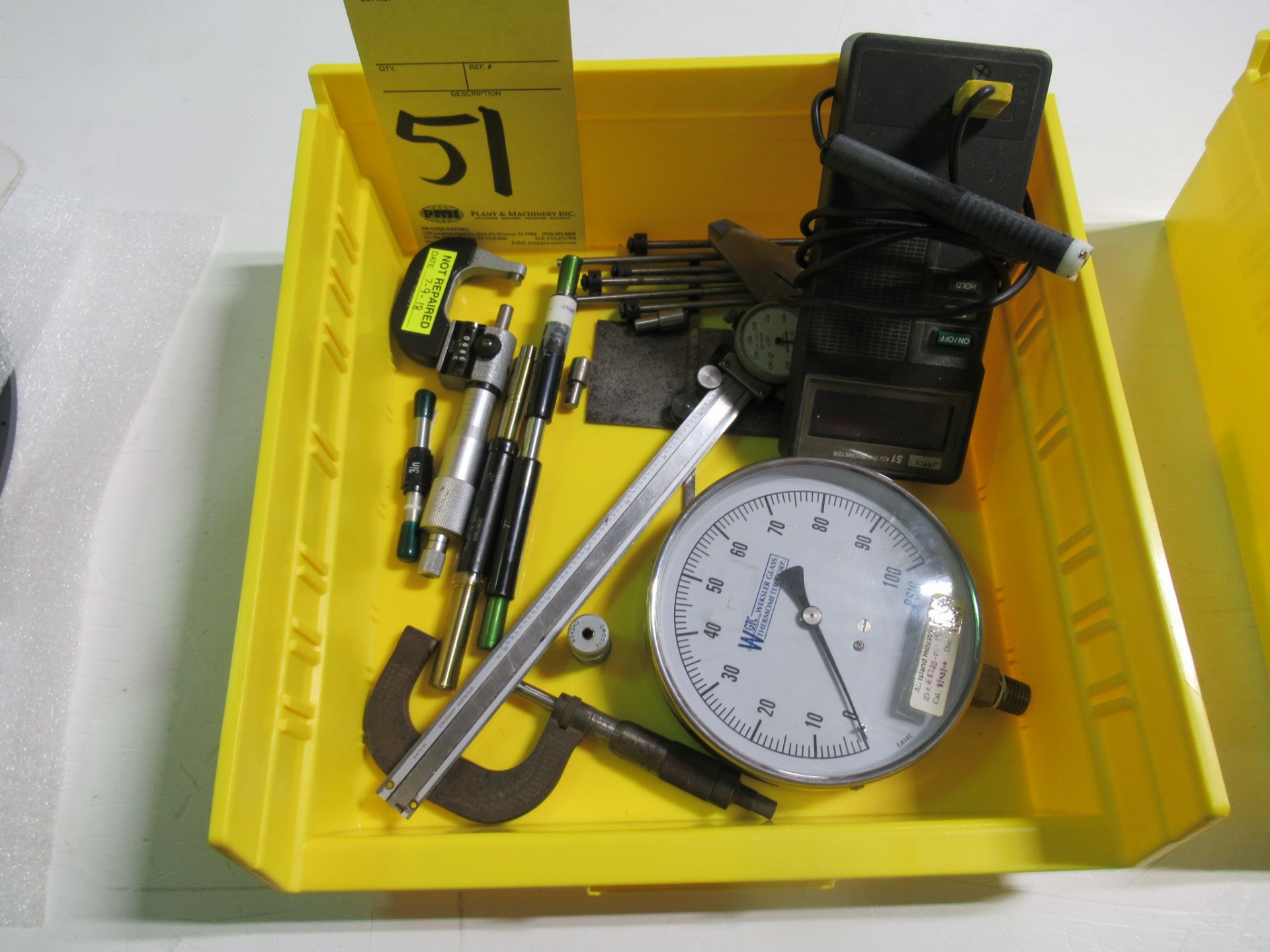 LOT CONSISTING OF: Fluke meter, O.D. micrometer, vernier caliper, gauges (Location C: Moore