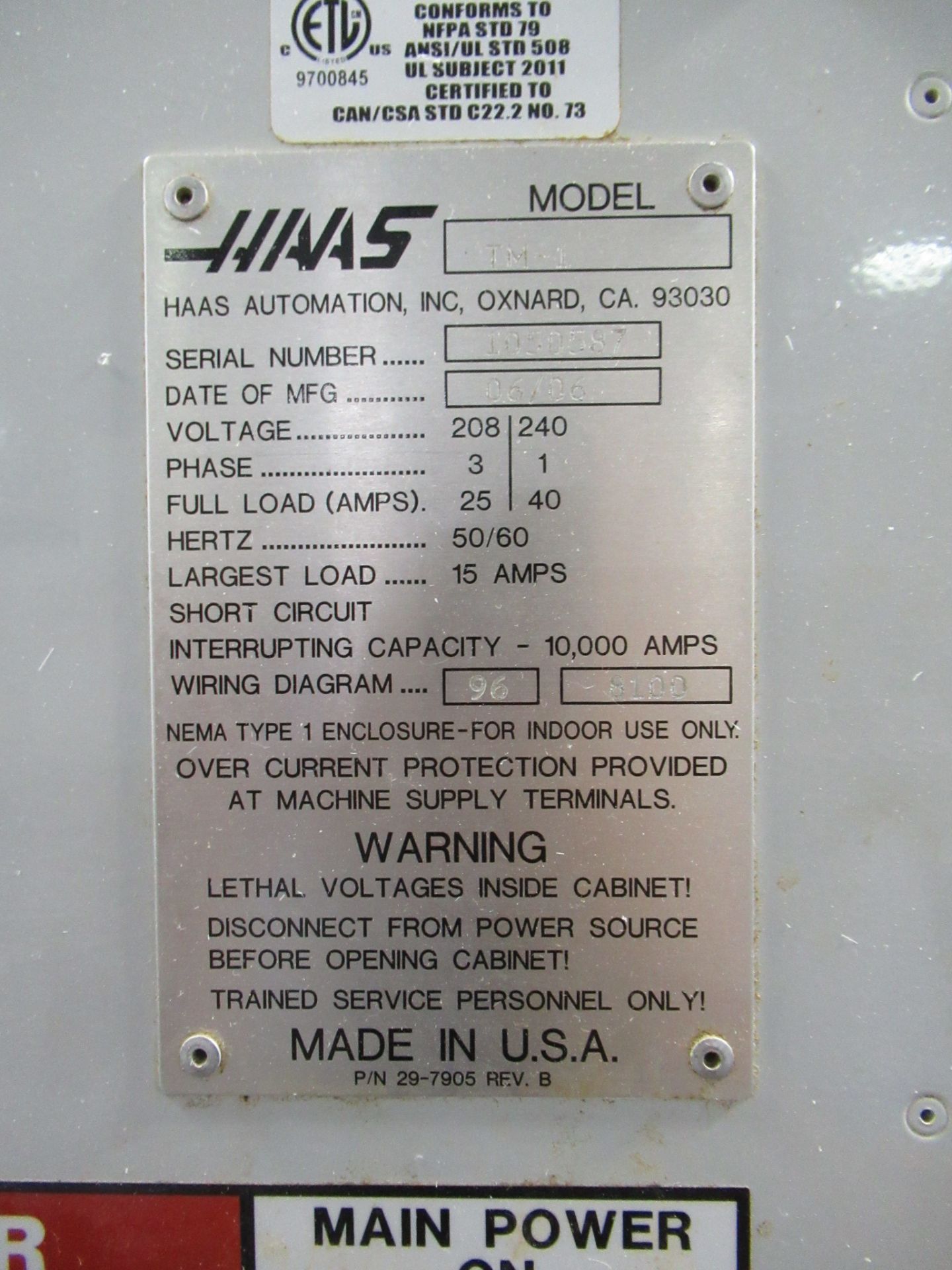 CNC TOOLROOM LATHE, HAAS MDL. TM1, new 2006, Haas CNC control, 47.75" x 10.75" table, 30" X-axis - Image 3 of 3