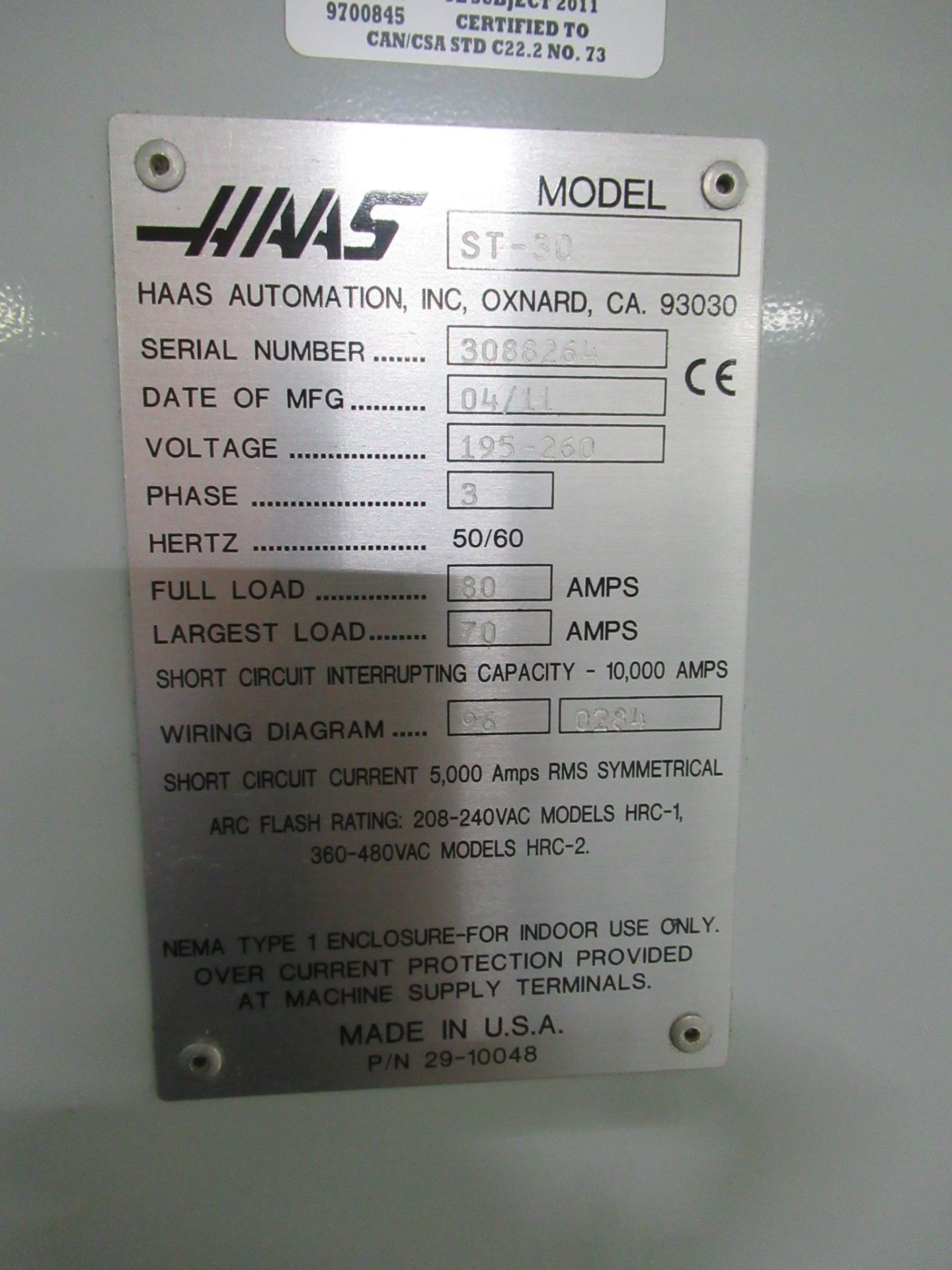 CNC LATHE, HAAS MDL. ST-30, new 2011, Haas CNC control, 31.75" max. swing, 21" max. cutting dia., - Image 7 of 7