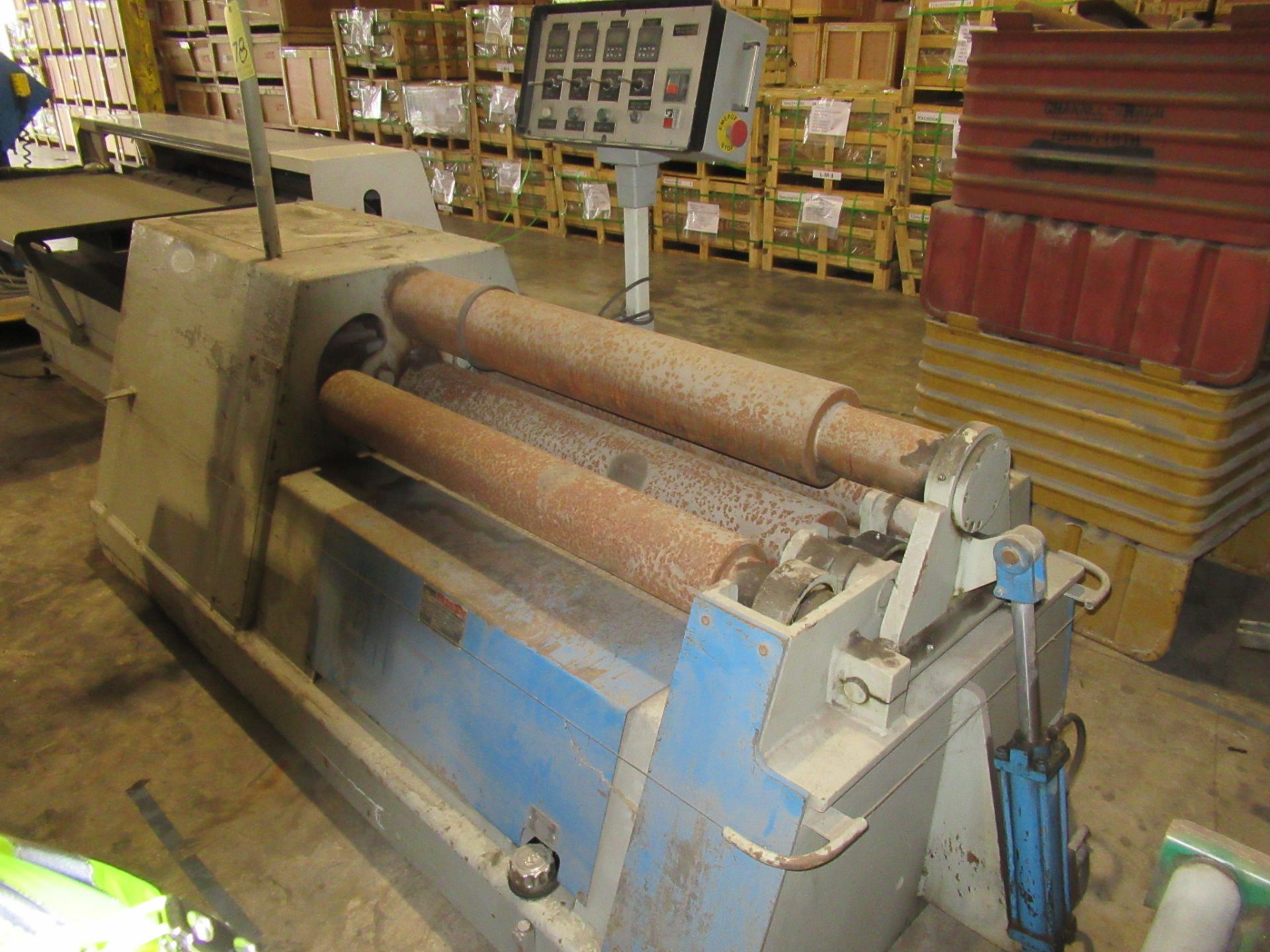 HYDRAULIC DOUBLE PINCH BENDING PLATE ROLL, WKM 3/8" X 4' MDL. 400-7-4, new 2000, 5 HP motor, motor - Image 4 of 4