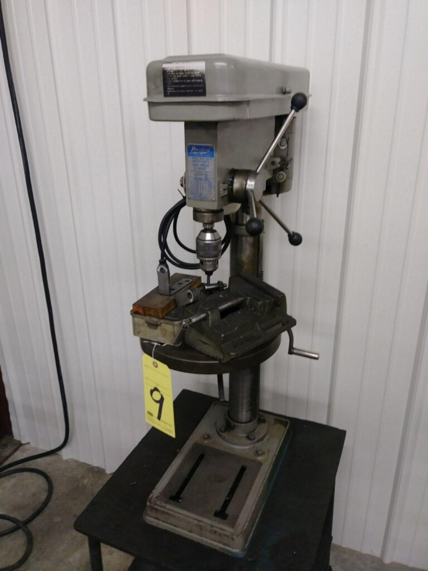 PEDESTAL DRILL PRESS, POWERLINE MDL. DPS5612P, H.D., adj. ht. table, roller base