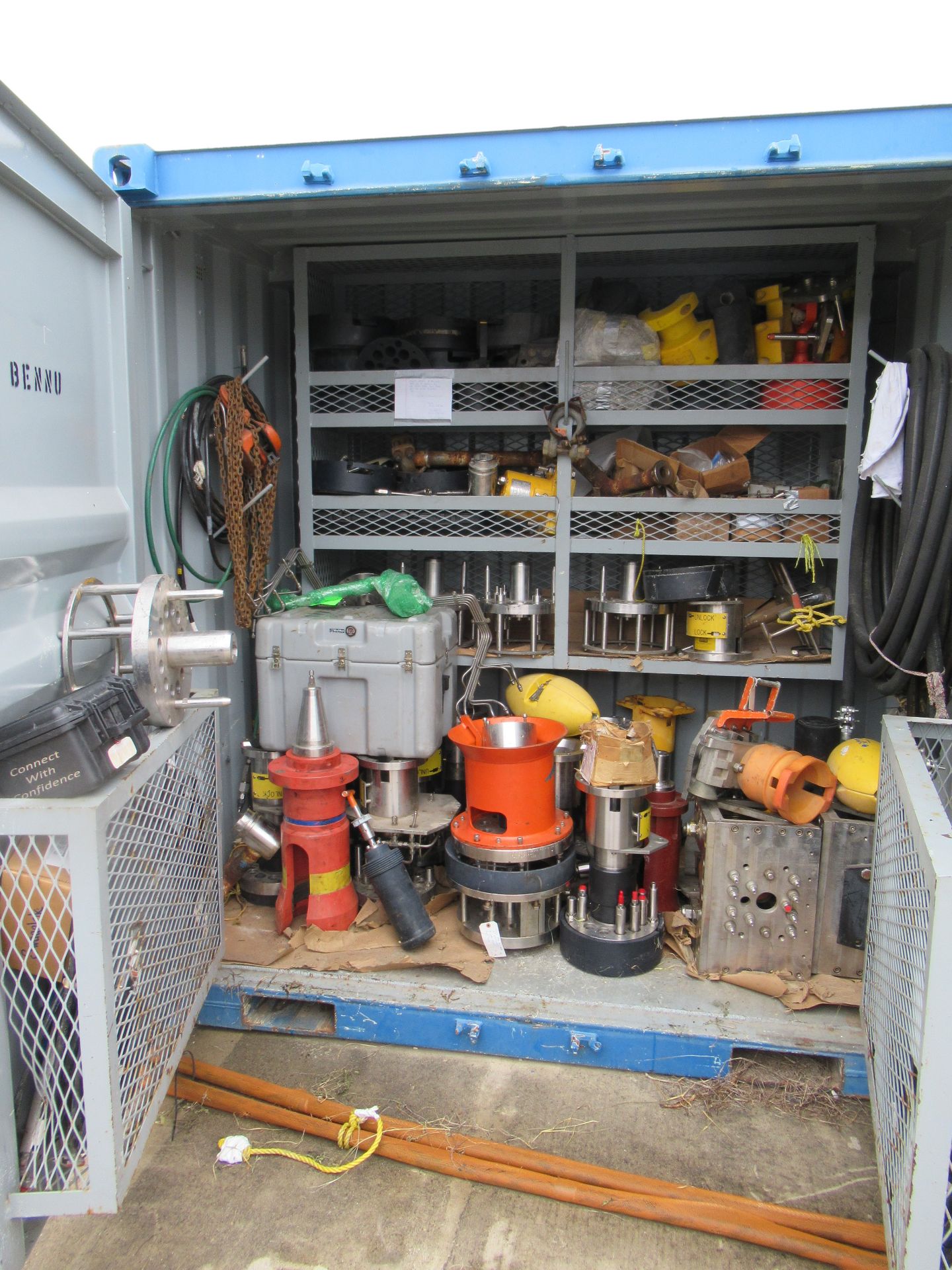 LOT CONSISTING OF 8’ X 4’ SEA CONTAINER AND CONTENTS, including subsea connectors and umbilical