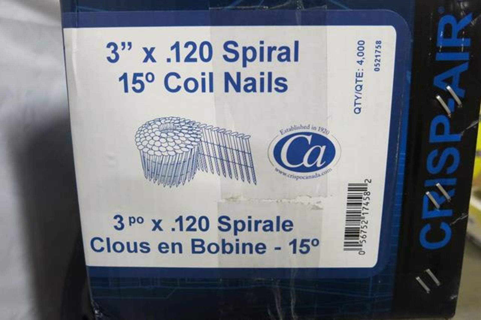 CRISP-AIR, 3" X .120 DIA, SPIRAL, 15 DEGREE, COIL NAILS, 4,000 APPROX. - NEW - Image 2 of 2