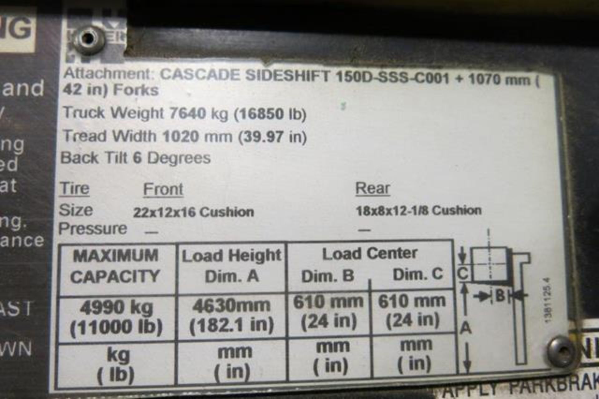 HYSTER, S120XLS, 11,000 LBS, 3 STAGE, LPG FORKLIFT, SIDESHIFT, 206.5" MAXIMUM LIFT 2,446 HOURS, S/ - Image 9 of 11