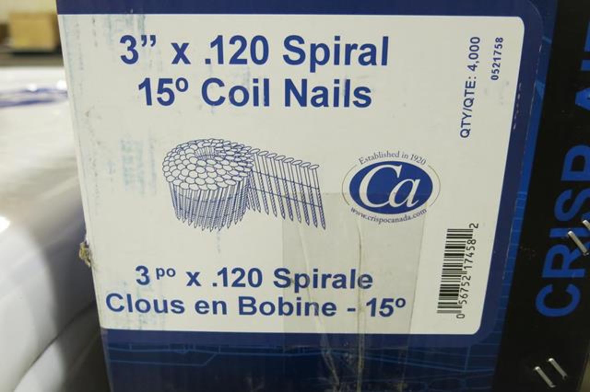 CRISP-AIR, 3" X .120 DIA, SPIRAL, 15 DEGREE, COIL NAILS, 4,000 APPROX. - NEW - Image 2 of 2