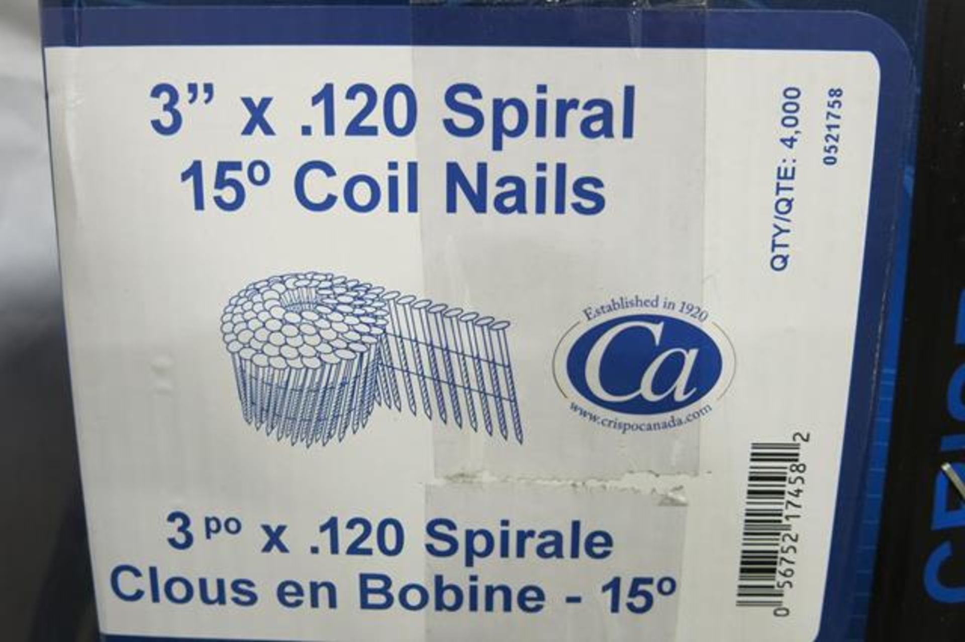 CRISP-AIR, 3" X .120 DIA, SPIRAL, 15 DEGREE, COIL NAILS, 4,000 APPROX. - NEW - Image 2 of 2