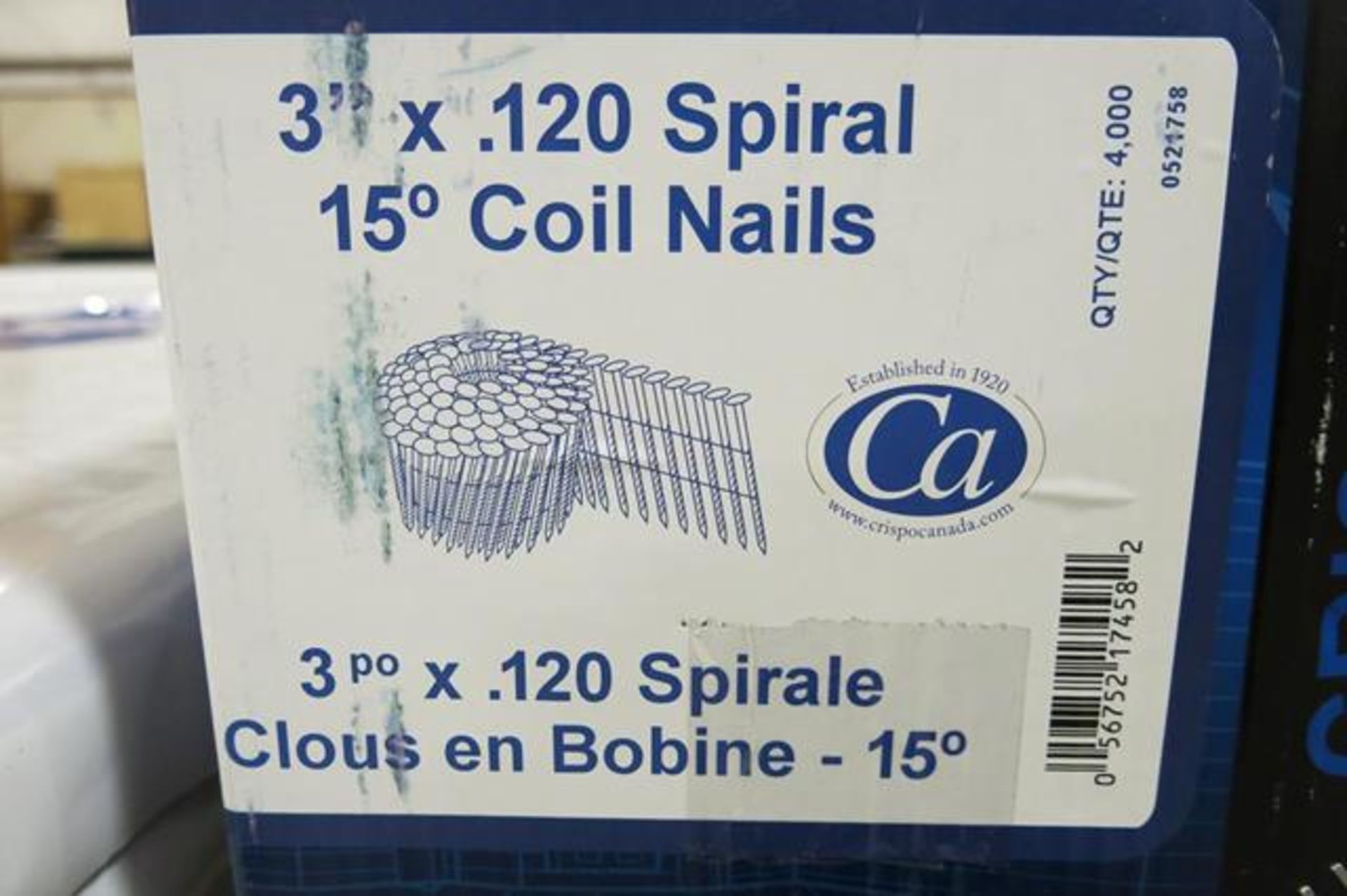 CRISP-AIR, 3" X .120 DIA, SPIRAL, 15 DEGREE, COIL NAILS, 4,000 APPROX. - NEW - Image 2 of 2