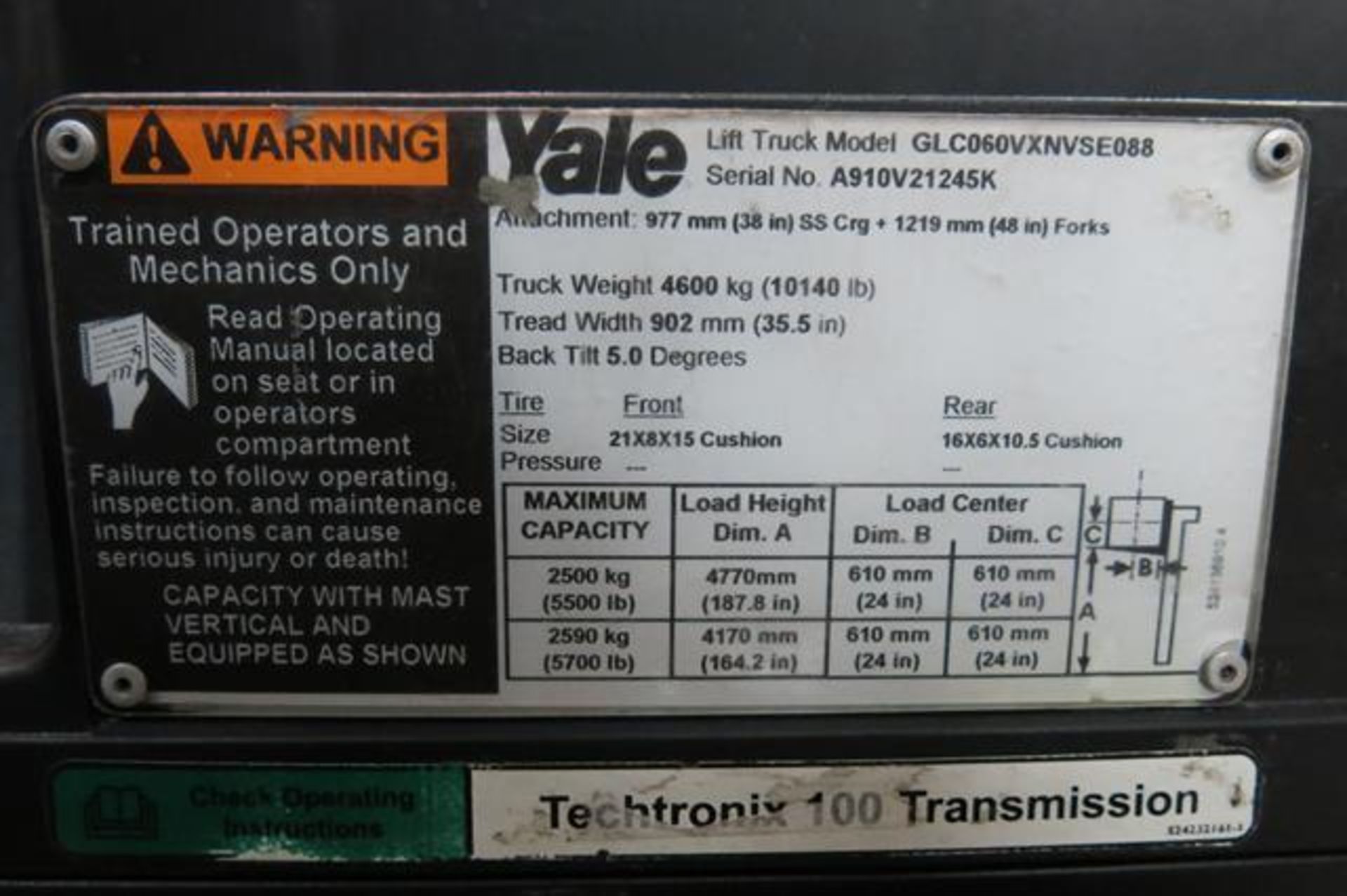 YALE, GLC060VXNVSE088, 6,000 LBS, LPG FORKLIFT - Image 15 of 15