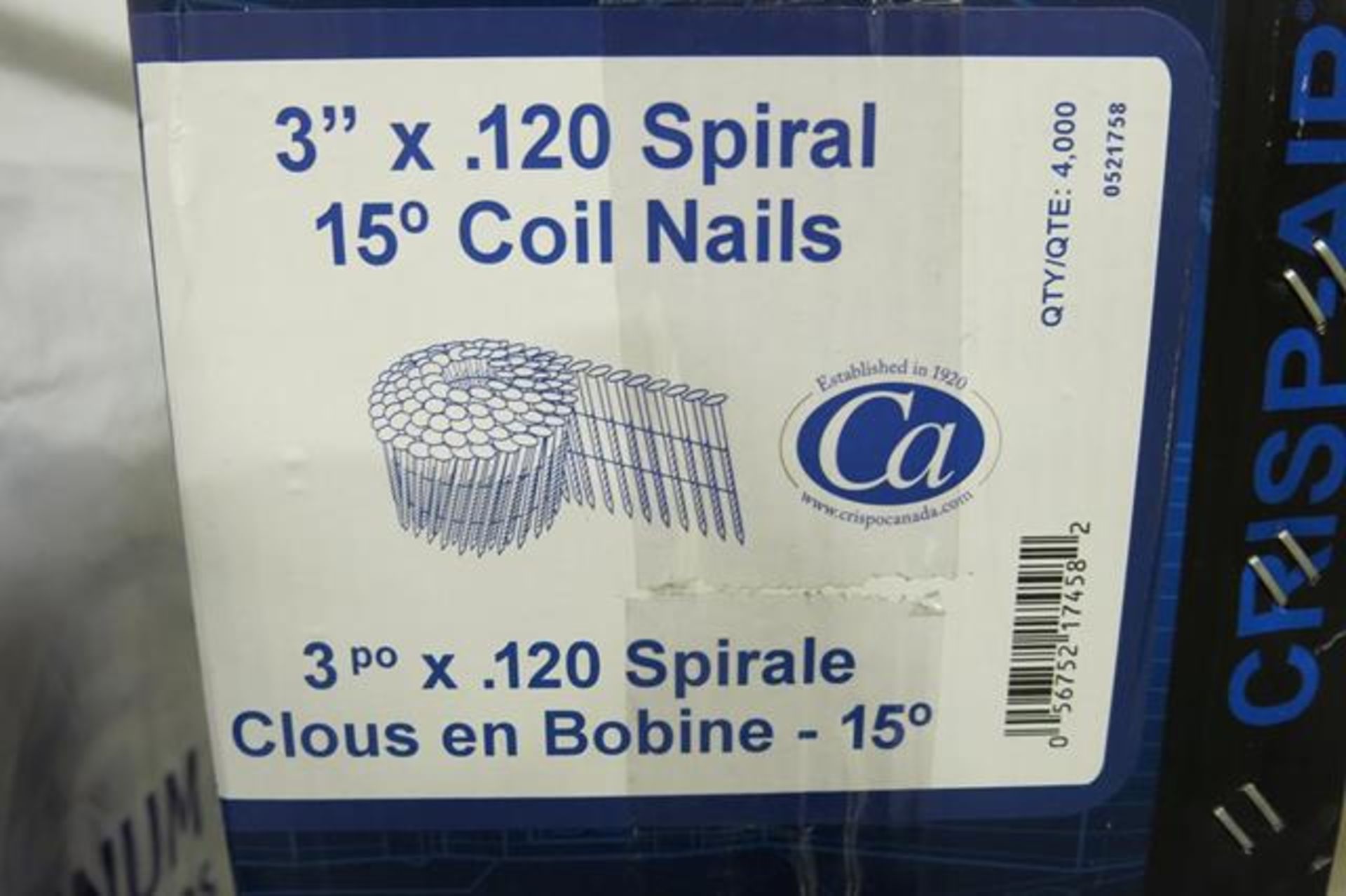 CRISP-AIR, 3" X .120 DIA, SPIRAL, 15 DEGREE, COIL NAILS, 4,000 APPROX. - NEW - Image 2 of 2