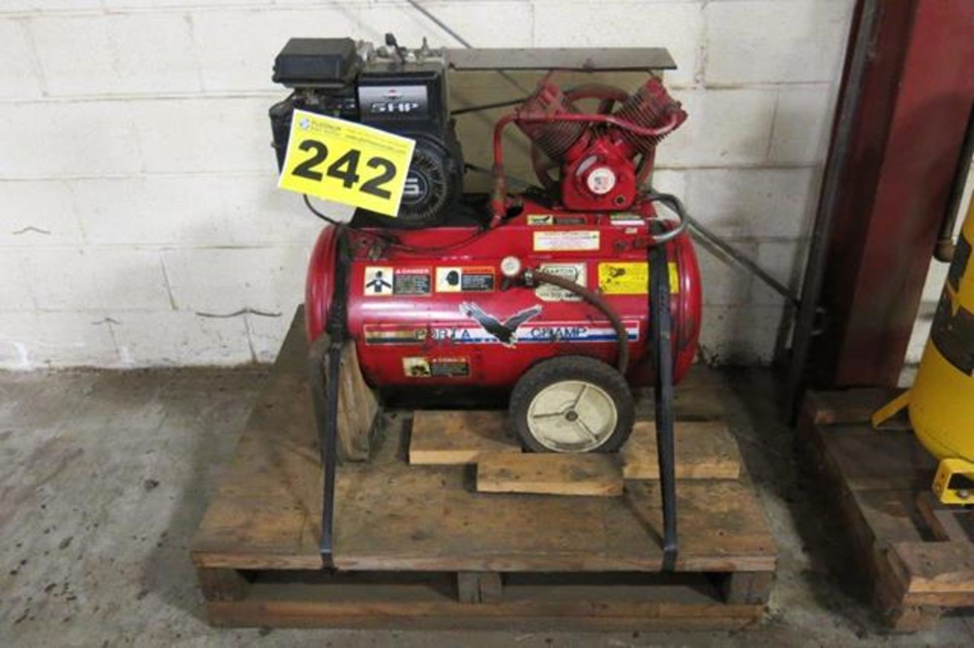 AIR COMPRESSOR, 5 HP, TANK MOUNTED, PISTON TYPE, GAS POWERED, COMPRESSOR