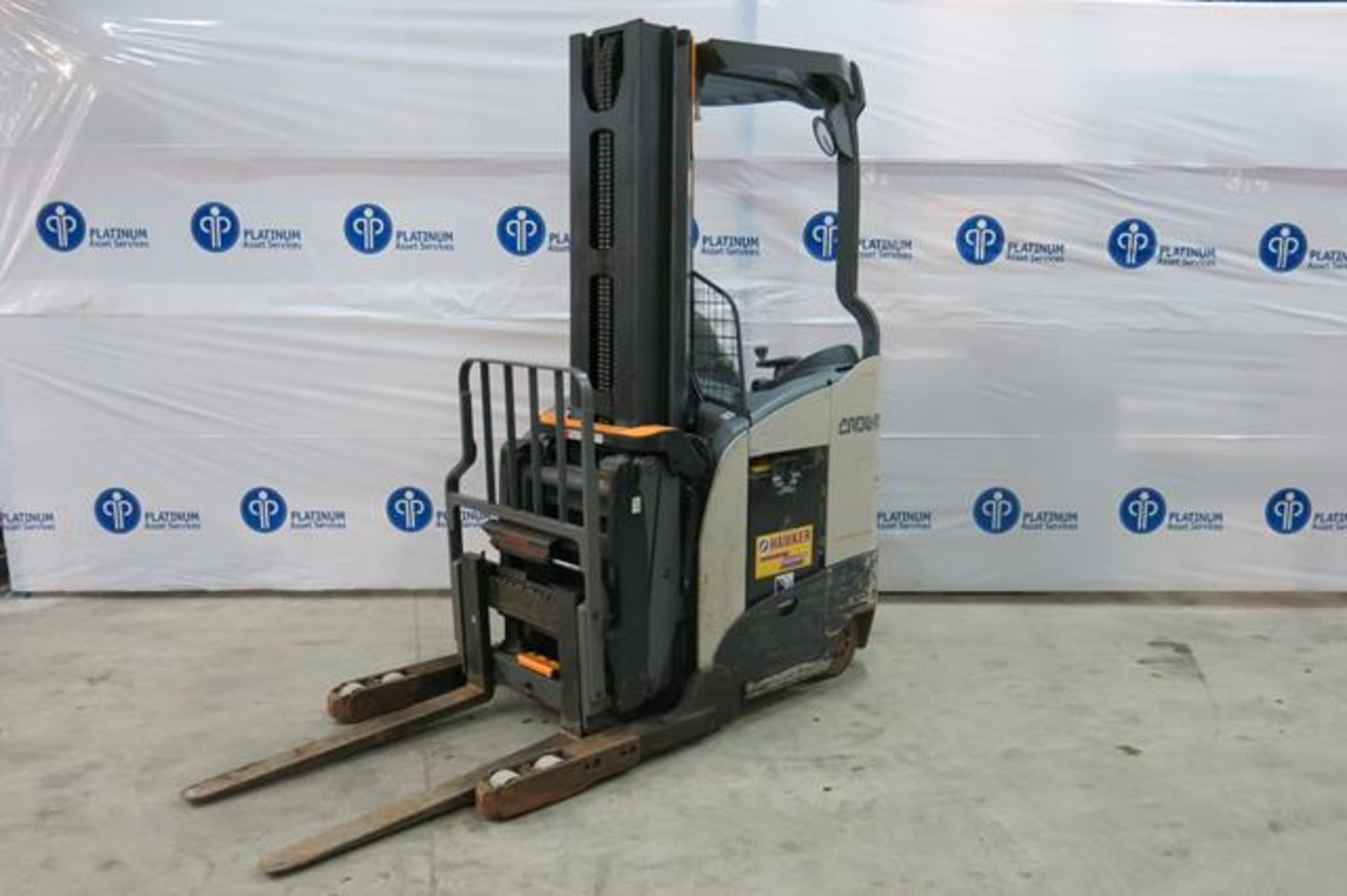 CROWN, RMD6025-32, 3,200 LBS., 48V, BATTERY POWERED REACH TRUCK WITH CHARGER, 210" MAXIMUM LIFT, 2,