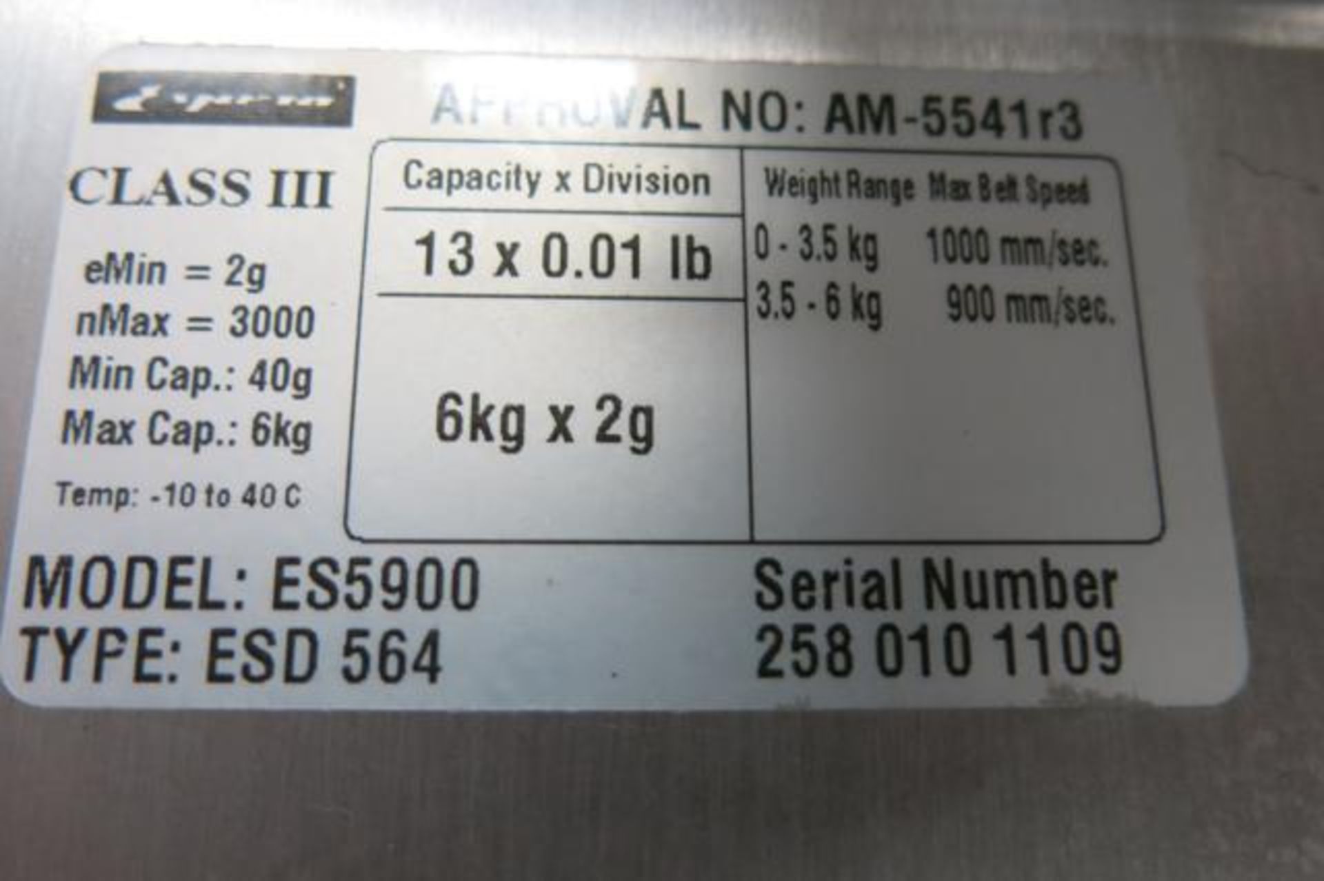 ESPERA, ES5900, STAINLESS STEEL, AUTOMATIC WEIGHING AND LABELING MACHINE, S/N 454 050 1851 - Image 10 of 12