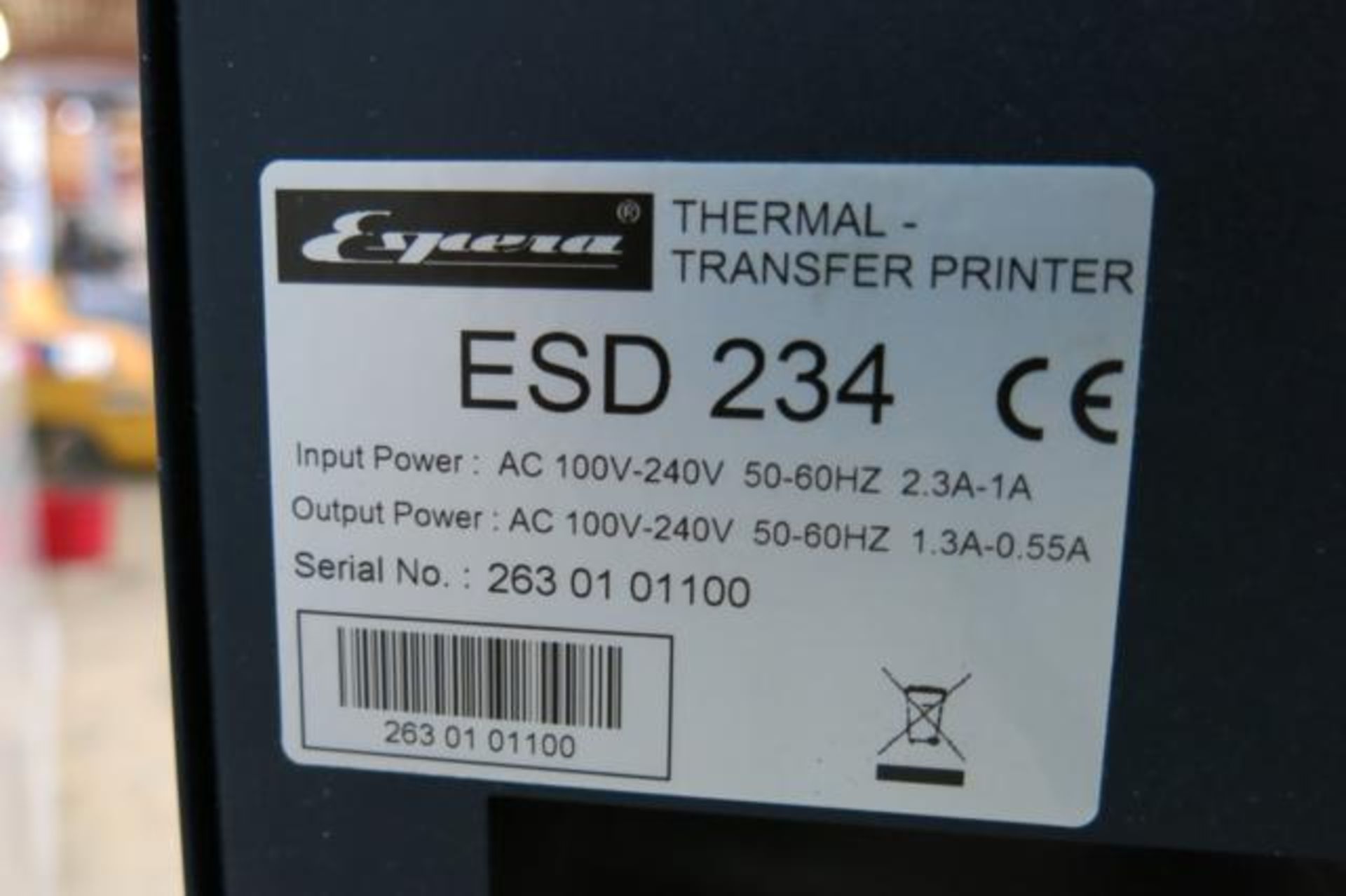 ESPERA, ESD 234, THERMAL TRANSFER PRINTER, S/N 263 01 01100 WITH STAINLESS STEEL TABLE - Image 7 of 7