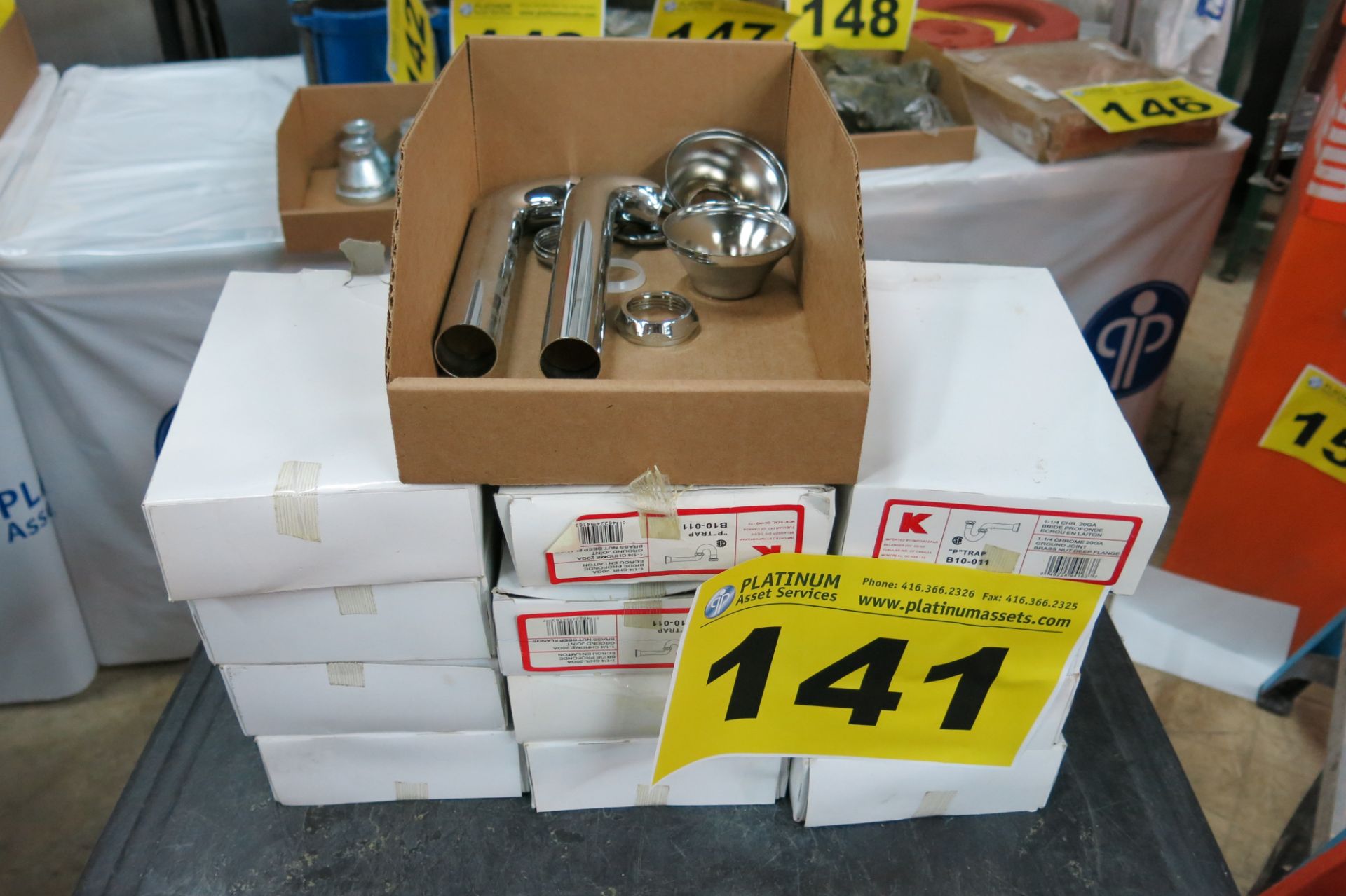 LOT OF TUBULAR, B10-011, P-TRAP, 1 1/4", 20 GA, GROUND JOINT, BRASS NUT DEEP FLANGE - NEW (LOCATED