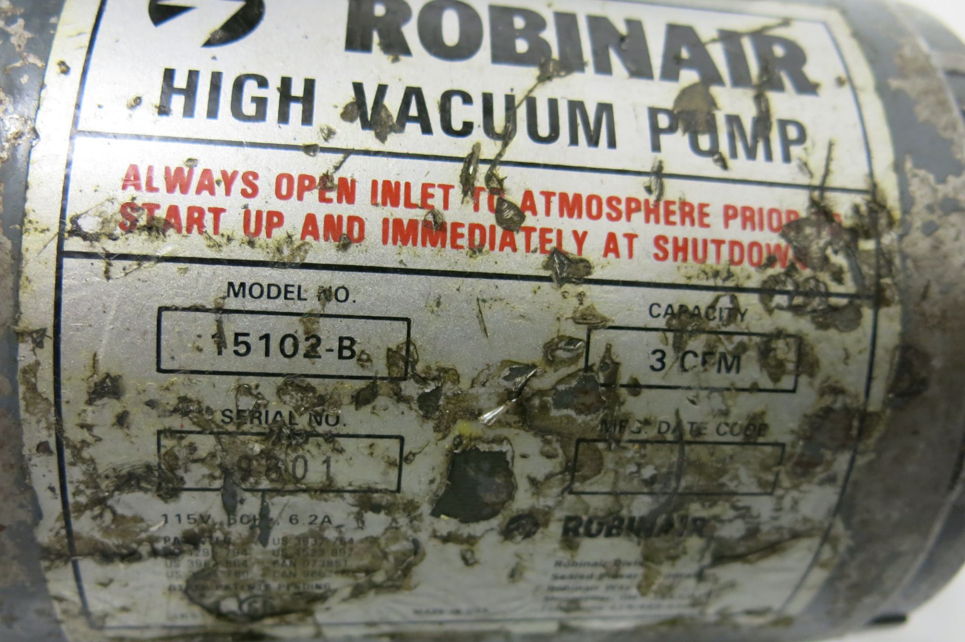 ROBINAIR, 5102-B, 3 CFM, HIGH VACUUM PUMP, S/N 39801 (LOCATED IN MISSISSAUGA) - Image 3 of 3