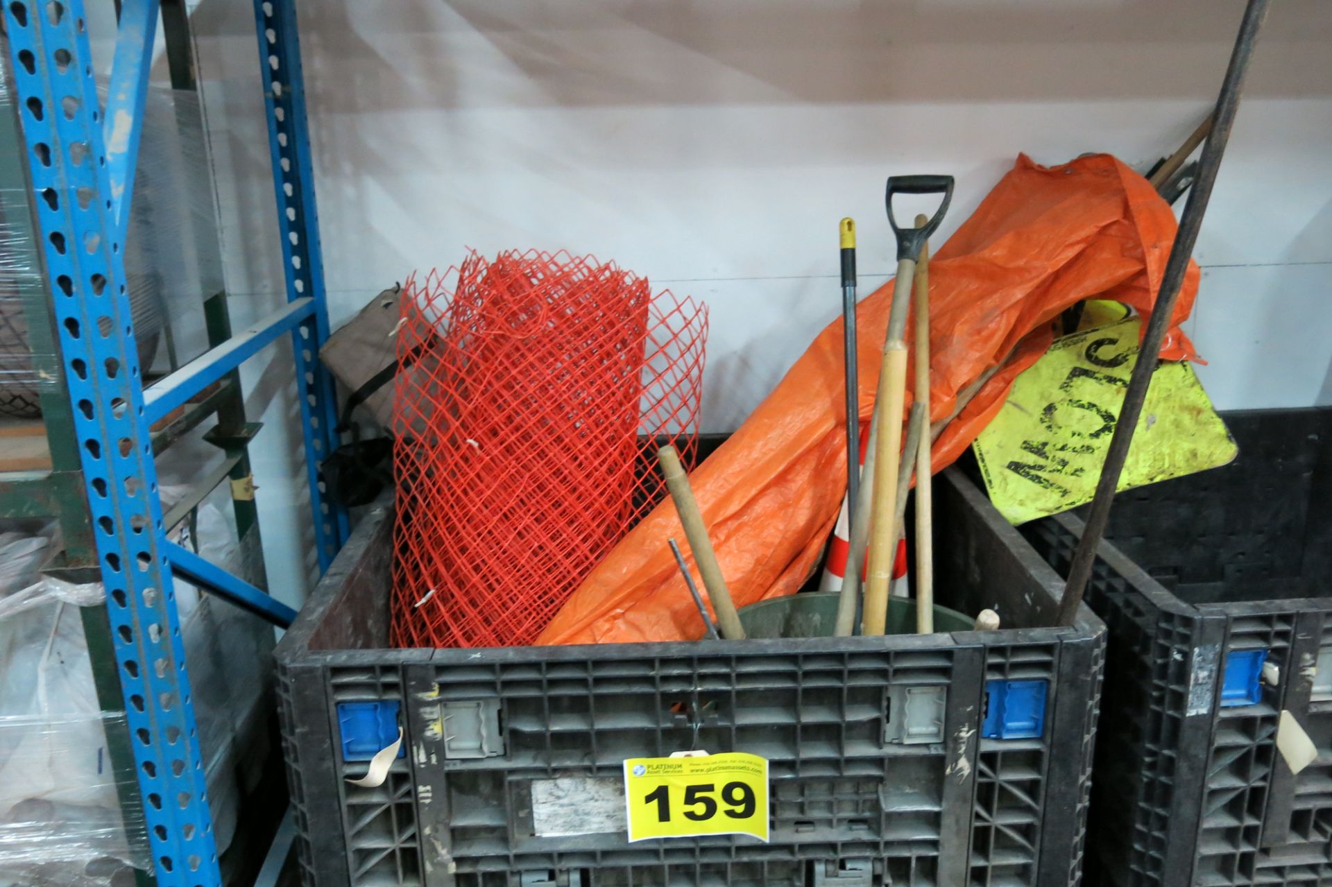 LOT OF ORANGE GUARDING, BROOMS, SHOVELS, CONES, ETC. (BIN NOT INCLUDED) (LOCATED IN SCARBOROUGH) - Image 2 of 3