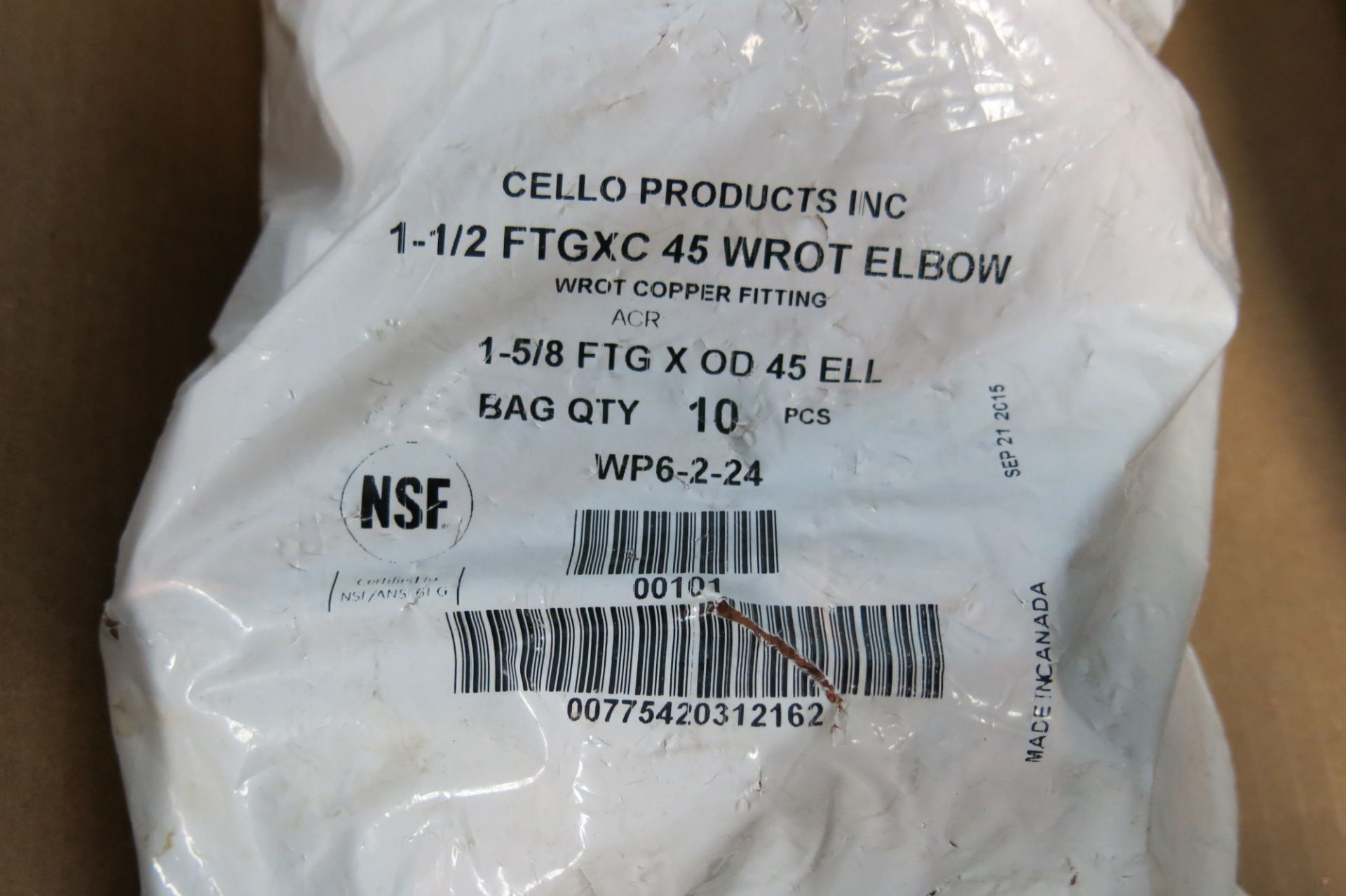 LOT OF CELLO PRODUCTS, WP6-2-24, 1-1/2" FTG x 45° COPPER STREET ELBOWS - NEW (LOCATED IN - Image 2 of 2