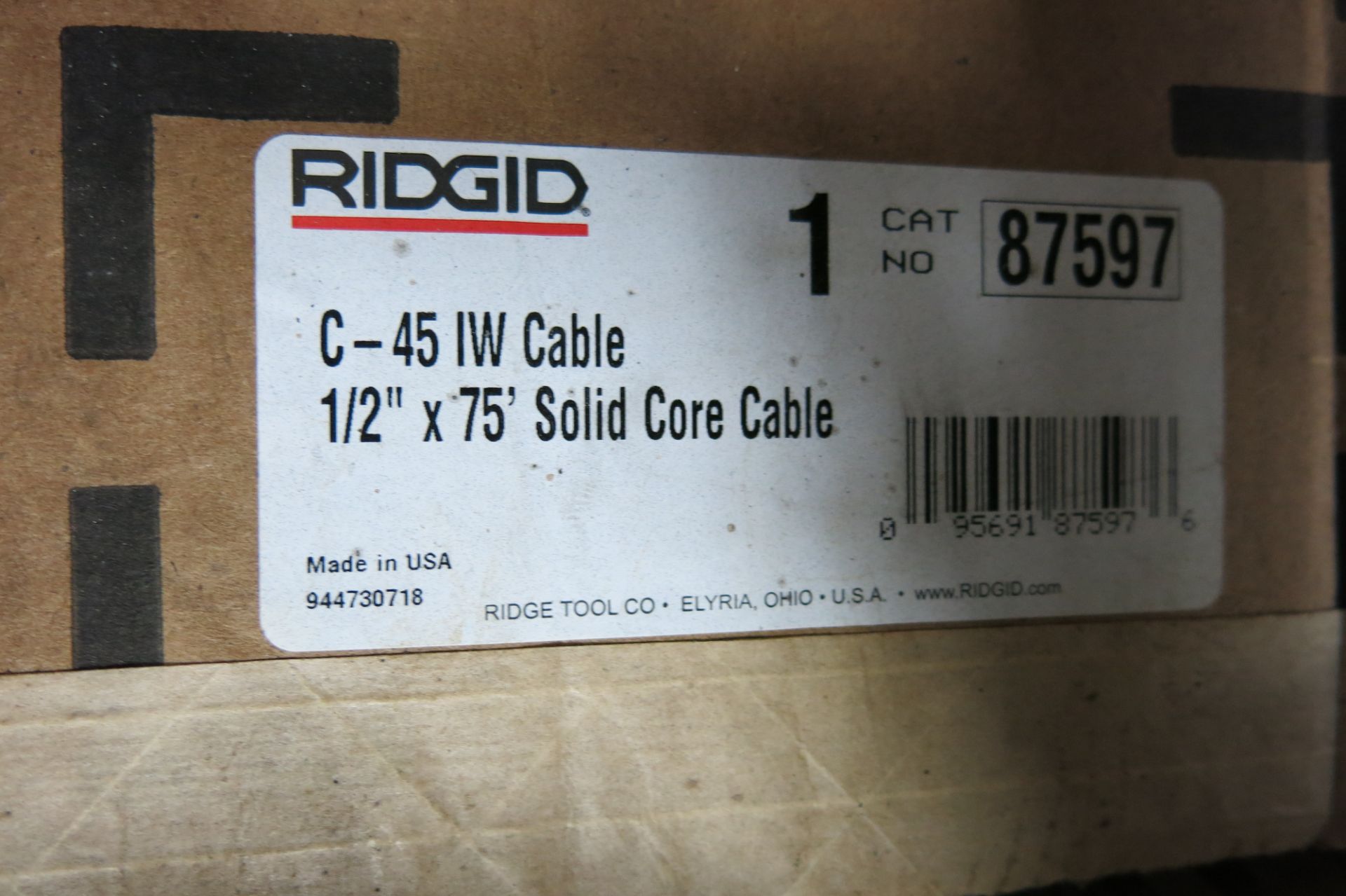 LOT OF RIDGID, C-45, 87597, IW CABLE, 1/2" X 75', SOLID CORE CABLE, C-32, IW CABLE, 3/8" X 75', - Image 2 of 3